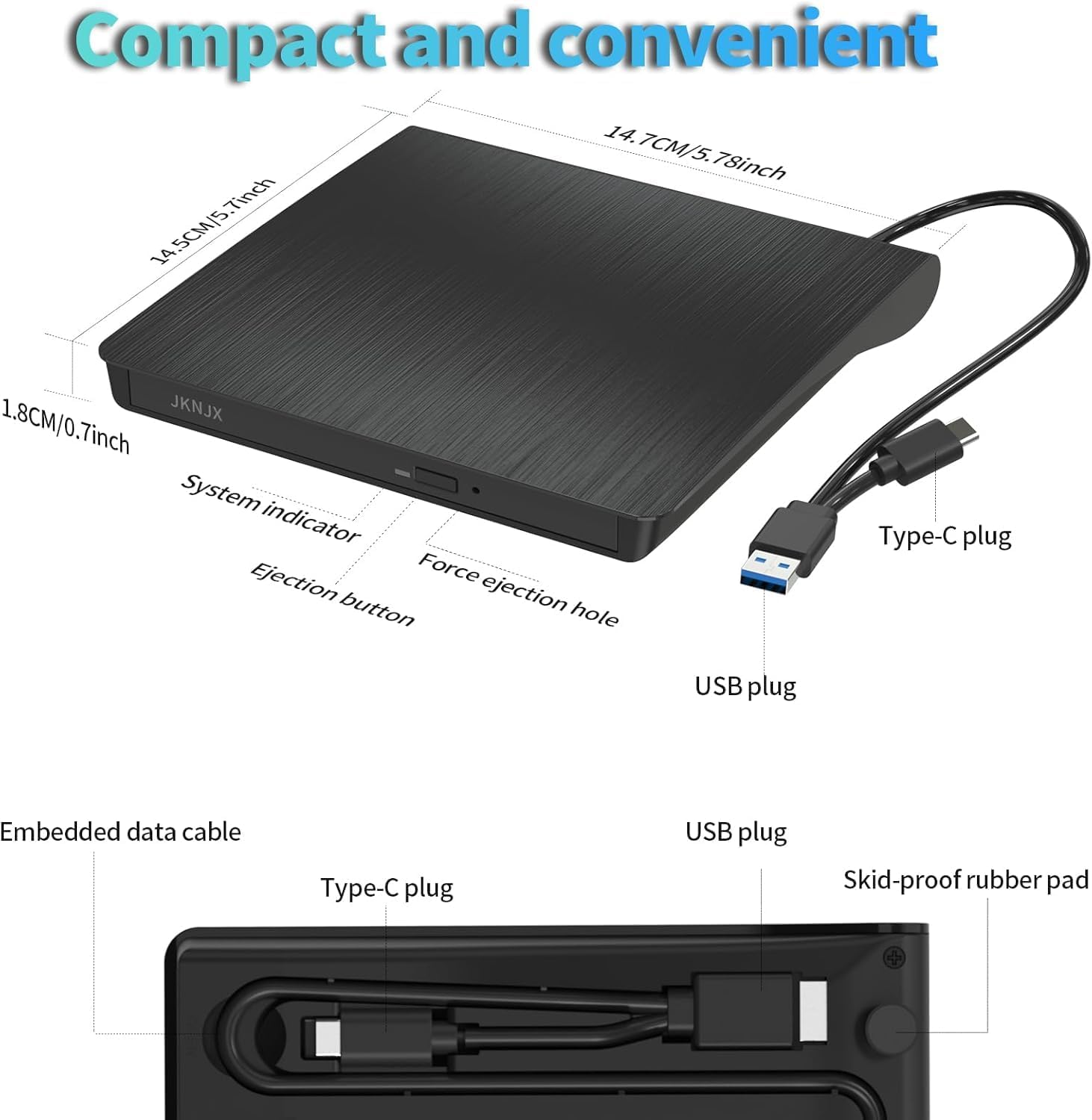 Thumbnail 5 de External USB 3.0 & Type-C CD/DVD Drive (CD-R/RW & DVD±RW) for Windows, macOS, and Linux