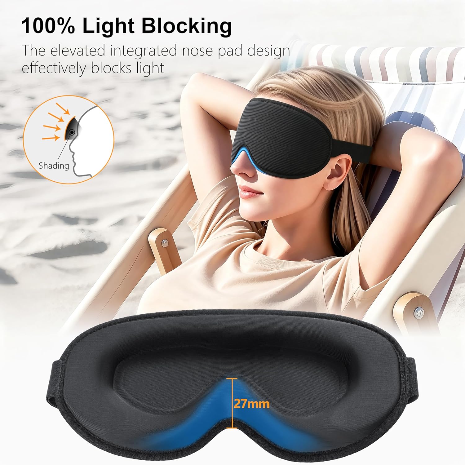 Detalle 2 de Gritin 100% Blackout Sleep Mask 490-650 mm 😴