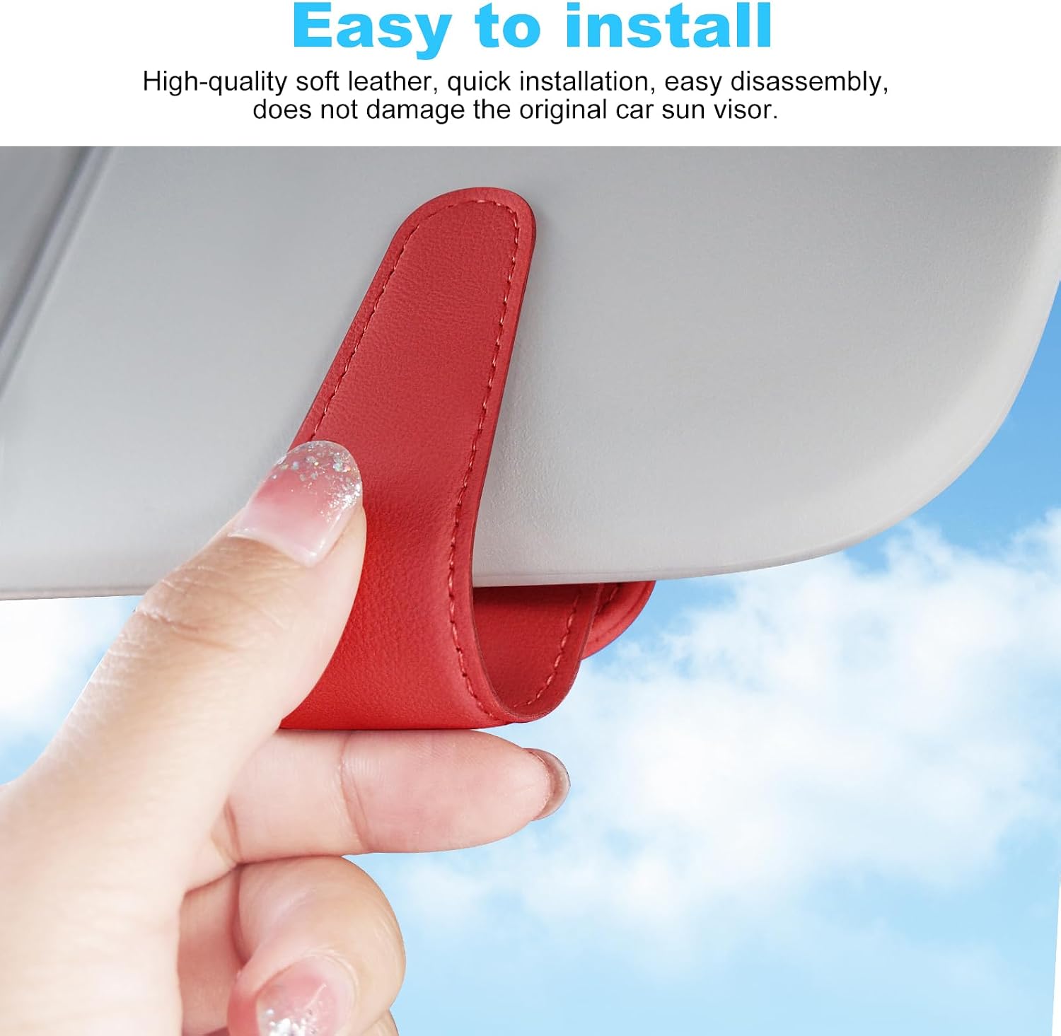 Thumbnail 2 de TCJJ Red Leather Car Visor Sunglasses Holder with Magnetic Clip
