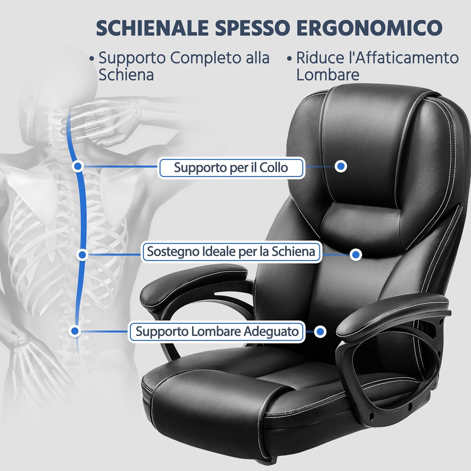 Thumbnail 6 de Yaheetech Sedia Ufficio Presidenziale Ergonomica in Finta Pelle Imbottita, Ruote e Reclinabile