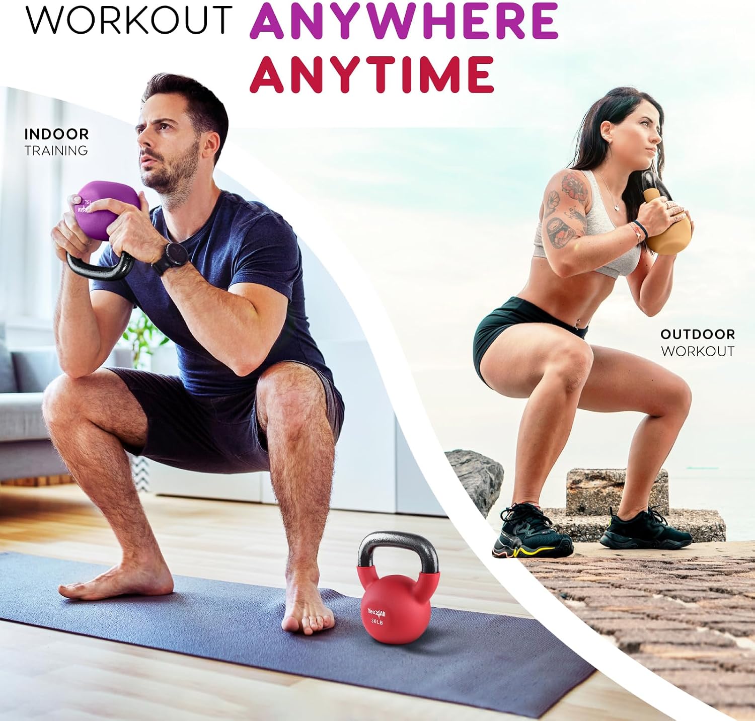 Detalle 2 de Yes4All RKWT Neoprene Kettlebell, 15 lb Cast Iron Weight