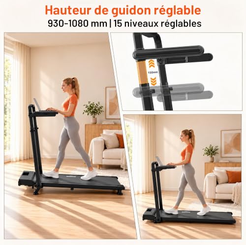 Detalle 2 de DR.GYMlee Tapis de course 6-en-1, inclinaison 3–15 %, jusqu’à 12 km/h