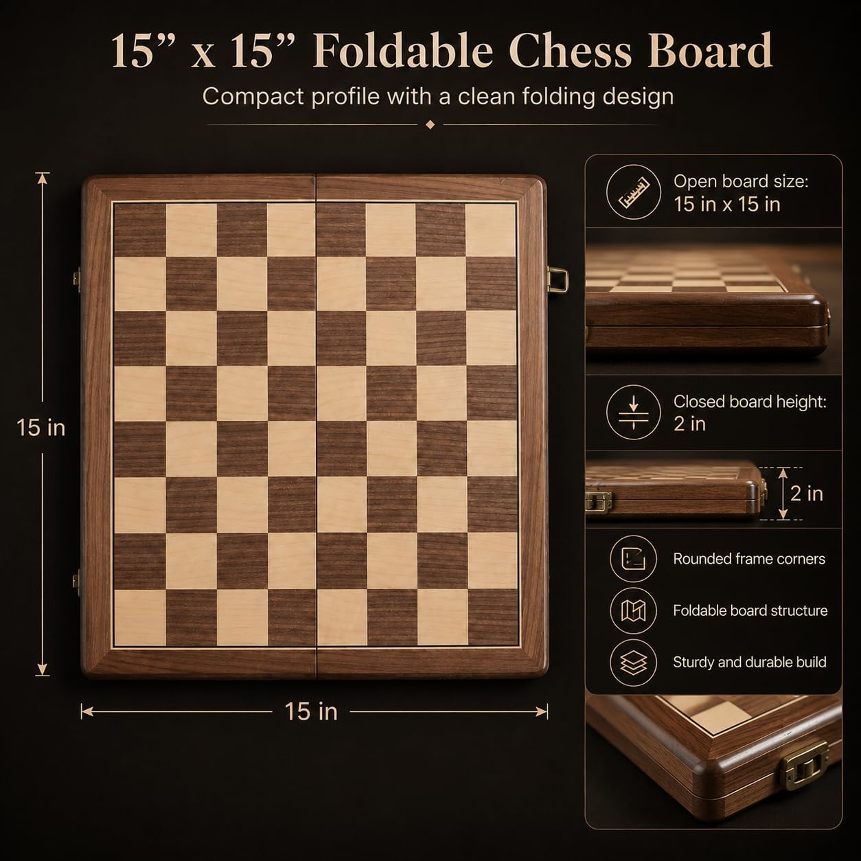 Thumbnail 1 de 15in Wooden Folding Chess Set Vintage