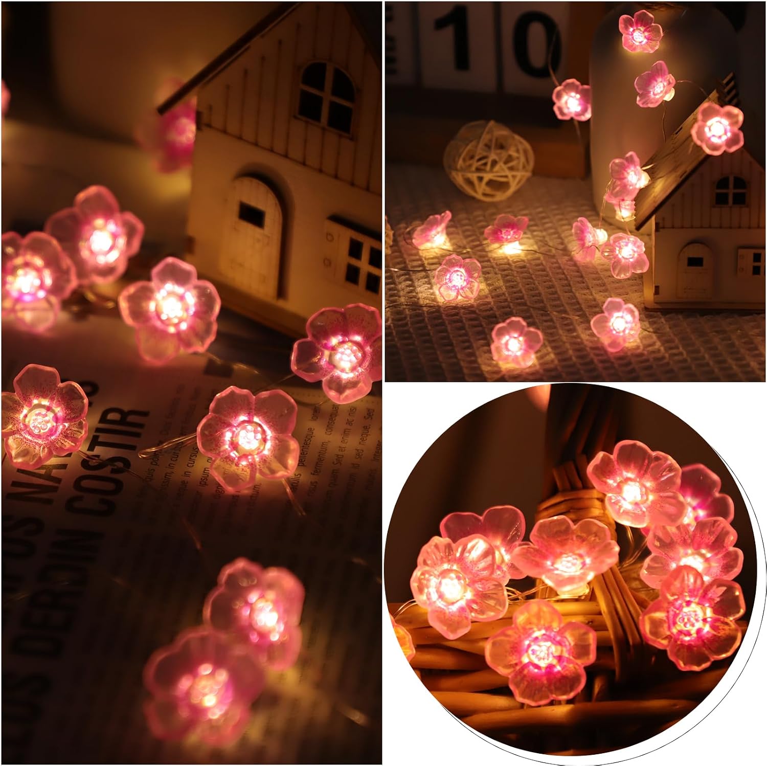 Detalle 2 de LED-Lichterkette Blumen mit Timer – 2 m, 20 LEDs, batteriebetrieben