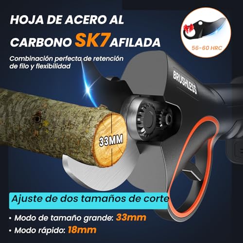 Detalle de Tijeras de Podar Eléctricas MuatCtarom 33–35 mm: potencia, autonomía y precisión para poda profesional