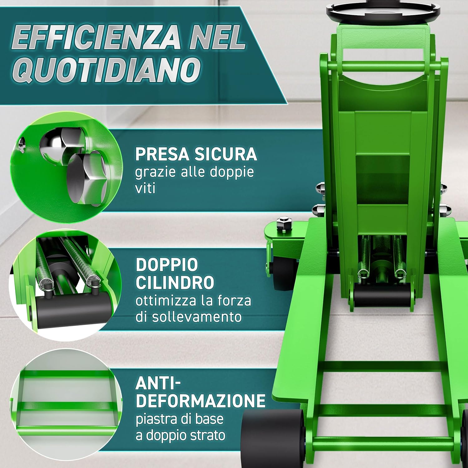 Thumbnail 4 de TRESKO Cric idraulico 3T con doppio pistone, sollevamento 75–510 mm e ruote a 360°