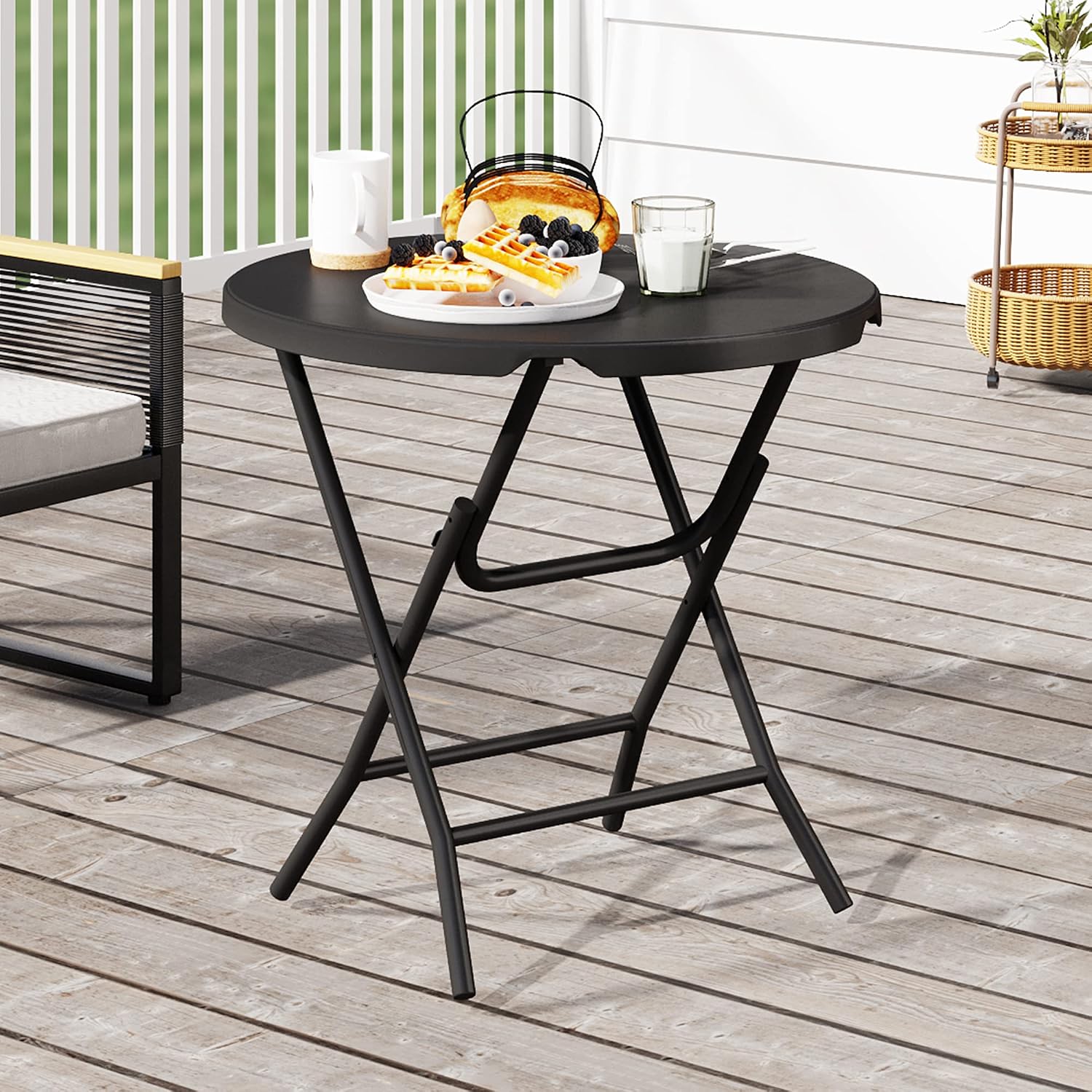 Thumbnail 1 de YITAHOME 80 cm runder Klapptisch – wetterfester Balkon- und Gartentisch mit Rostschutzrahmen