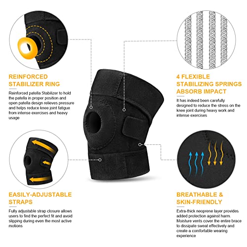 Detalle de ACWOO Tutore Ginocchio Open-Patella con Stabilizzatori Laterali – Ginocchiera Ortopedica in Neoprene, Regolabile per Sport