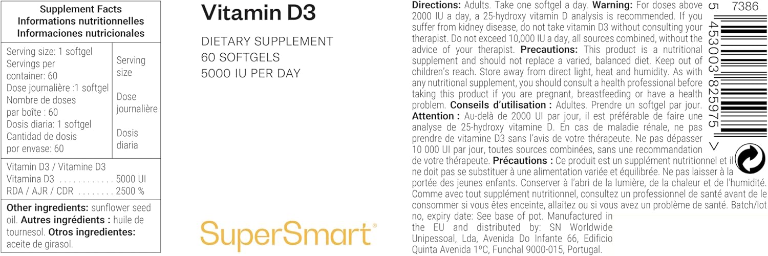 Thumbnail 1 de Vitamine D3 5000 UI de Supersmart — Dosage puissant et forme biodisponible pour le support immunitaire et osseux