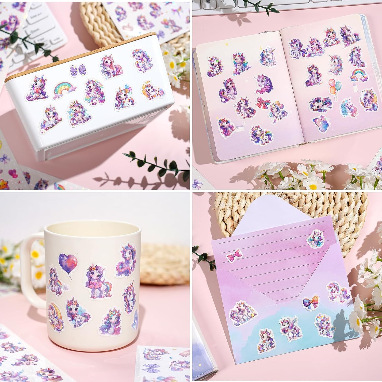 Detalle 2 de Unicorn Glitter Stickers for Children – 8 Cute Unicorns with a Holographic Finish