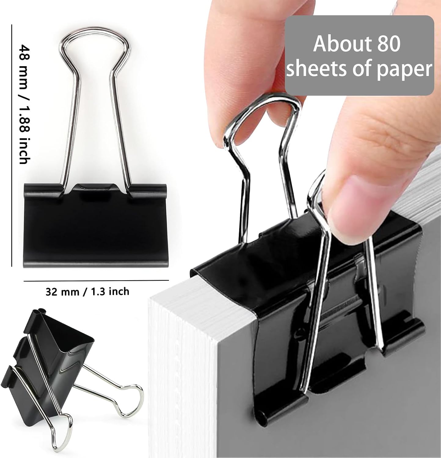 Detalle 2 de 36pcs Bulldog Clips 32mm Paper Clip Binder Clips (Black, 32mm)