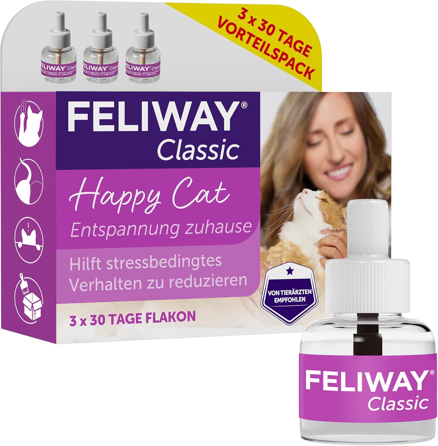 Detalle de FELIWAY Classic Vorteilspack 3x48 ml – Pheromon-Diffuser für Katzen, von Tierärzten empfohlen