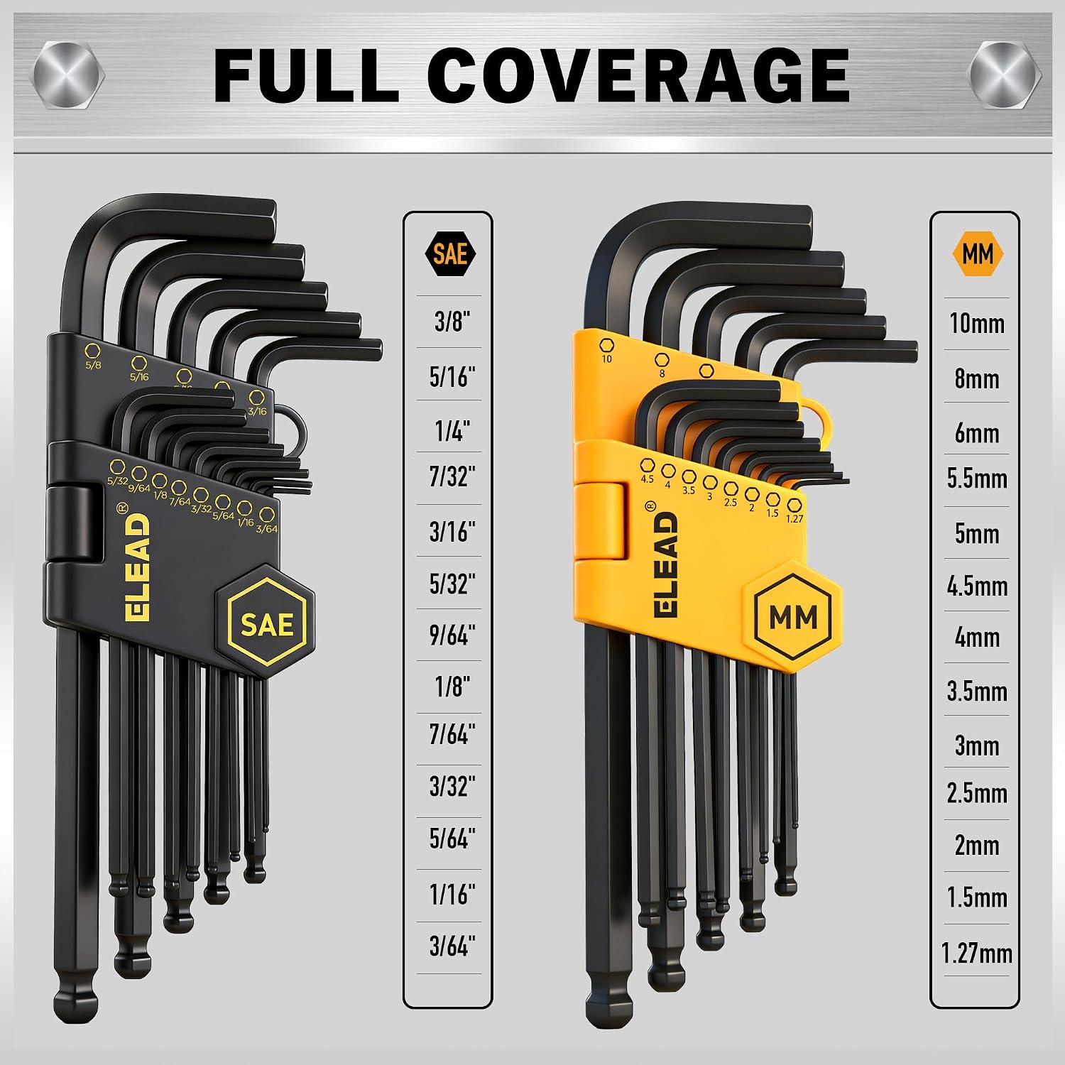 Detalle de ELEAD E70056 27-Piece Hex Key Set, Metric and SAE, Ball-End Keys