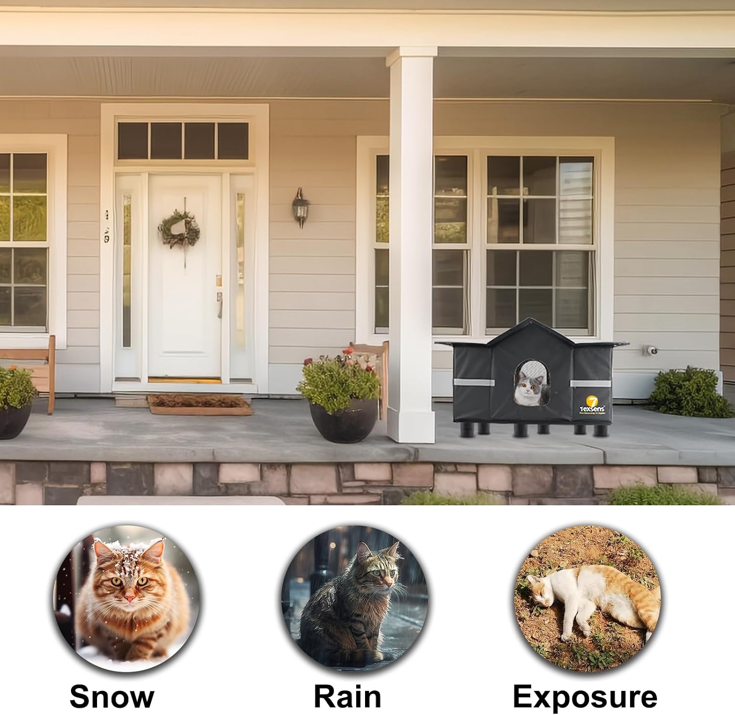 Thumbnail 6 de Texsens OLI-MW-L-MatteBlack Outdoor Cat House, Insulated and Elevated