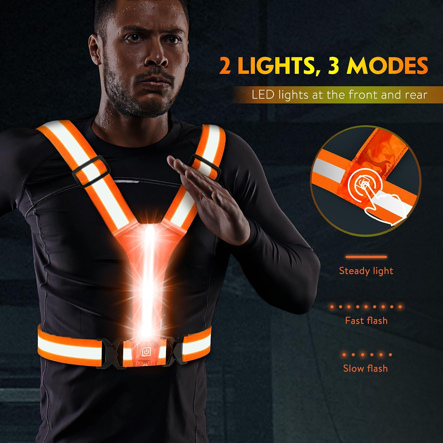 Detalle 2 de Simket LED Reflective Running Vest, USB-Rechargeable and Water-Resistant