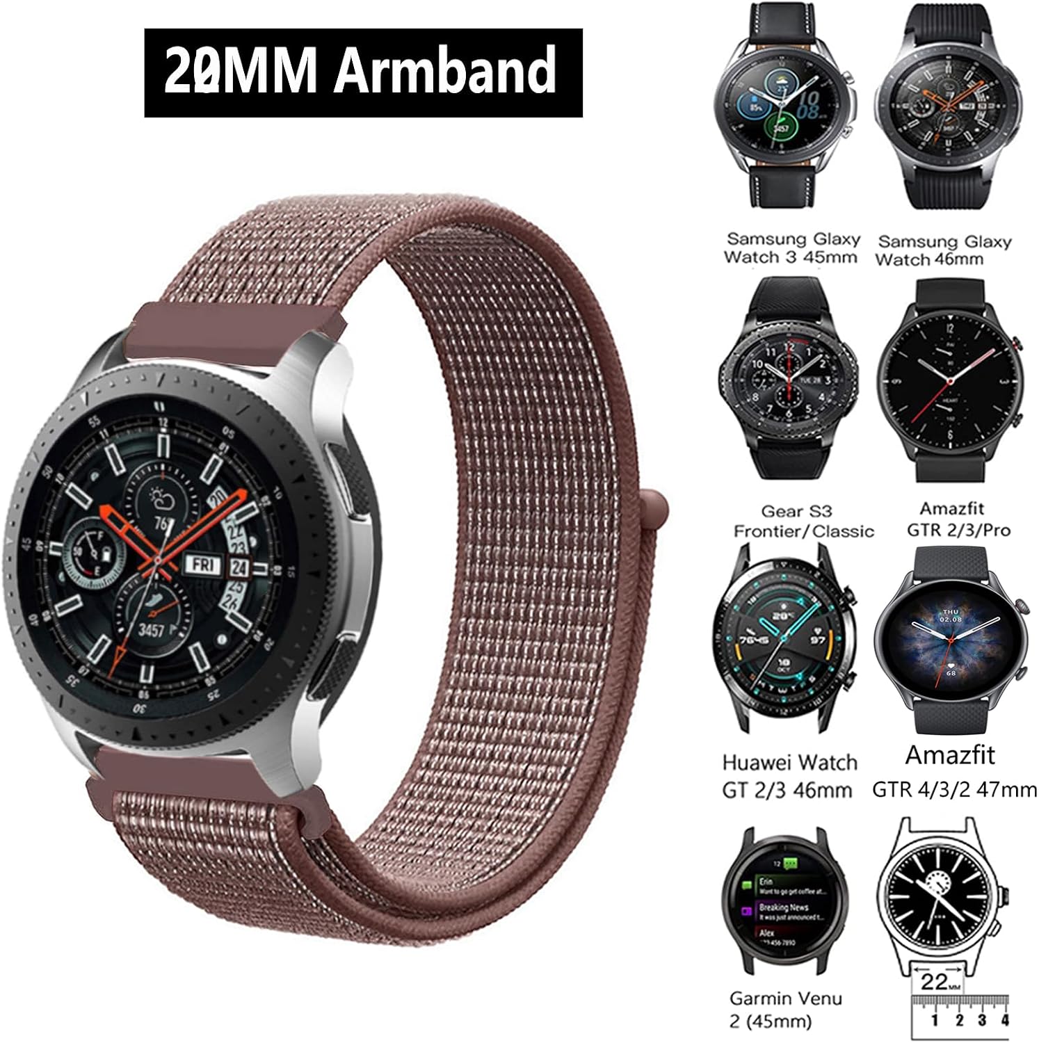 Thumbnail 2 de 22mm Nylon-Armband für Samsung Galaxy Watch 3 und kompatible Uhren (22 mm) – Vielseitiges Sportarmband
