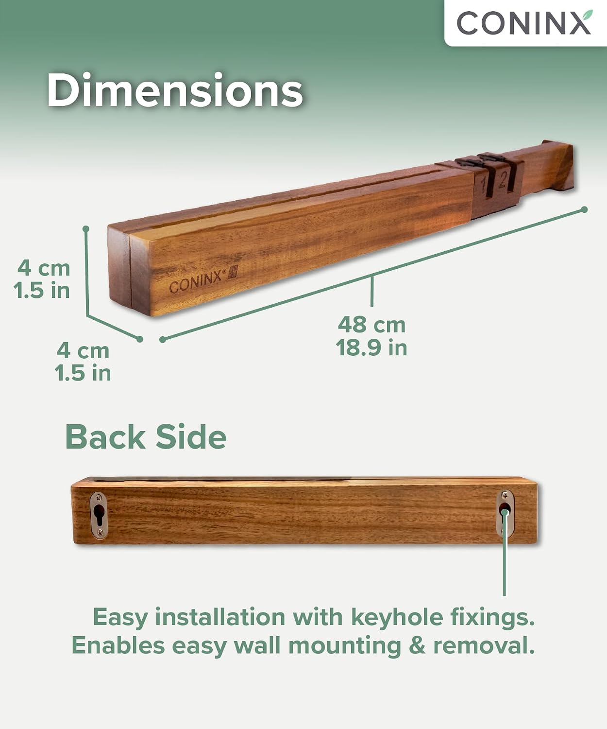 Detalle de Coninx Barres-Couteaux magnetisk knivlist 48 cm i akaciaträ med knivslip