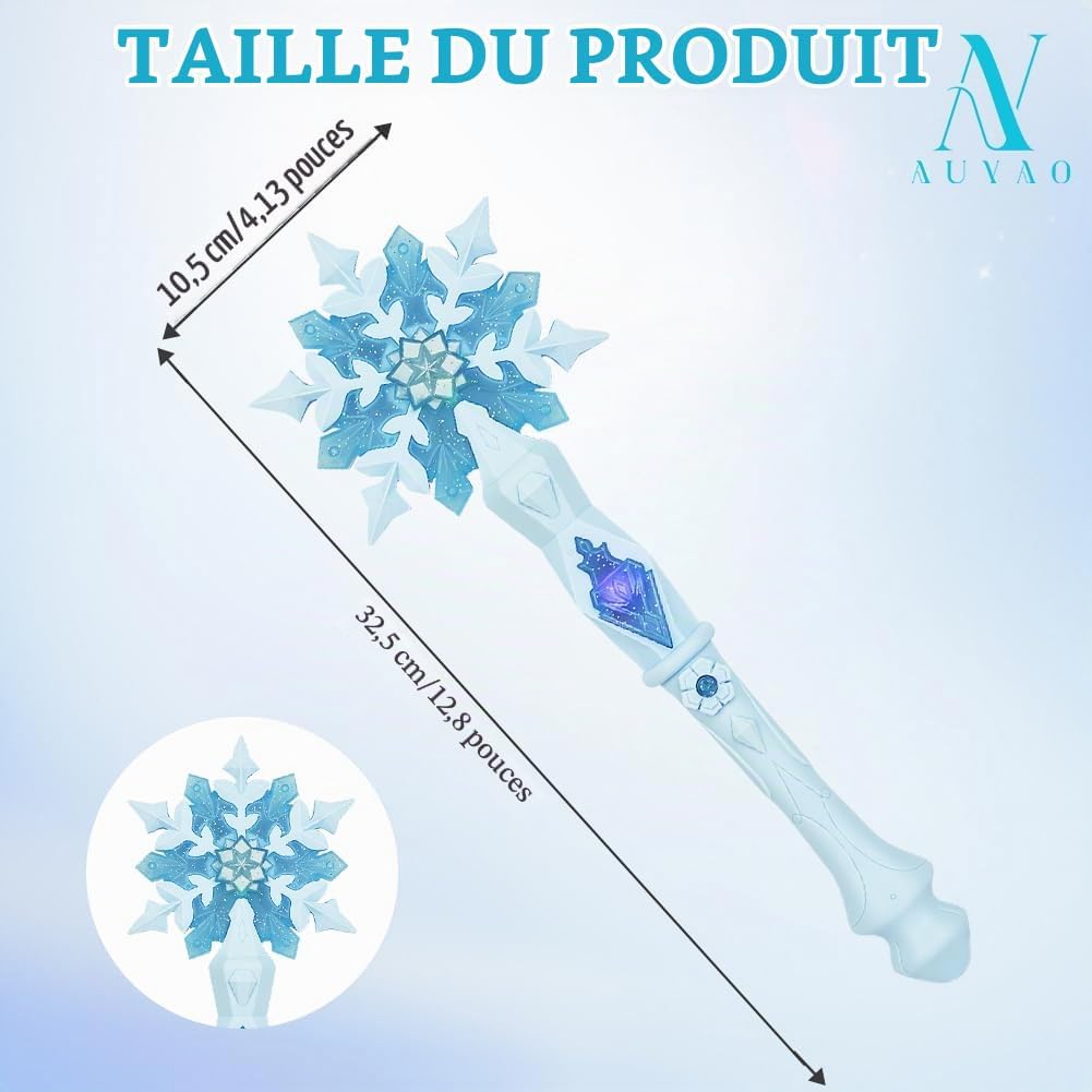 Detalle 2 de AUYAO 5160293 prinsessenstaf met sneeuwvloklicht, kroon en halsketting