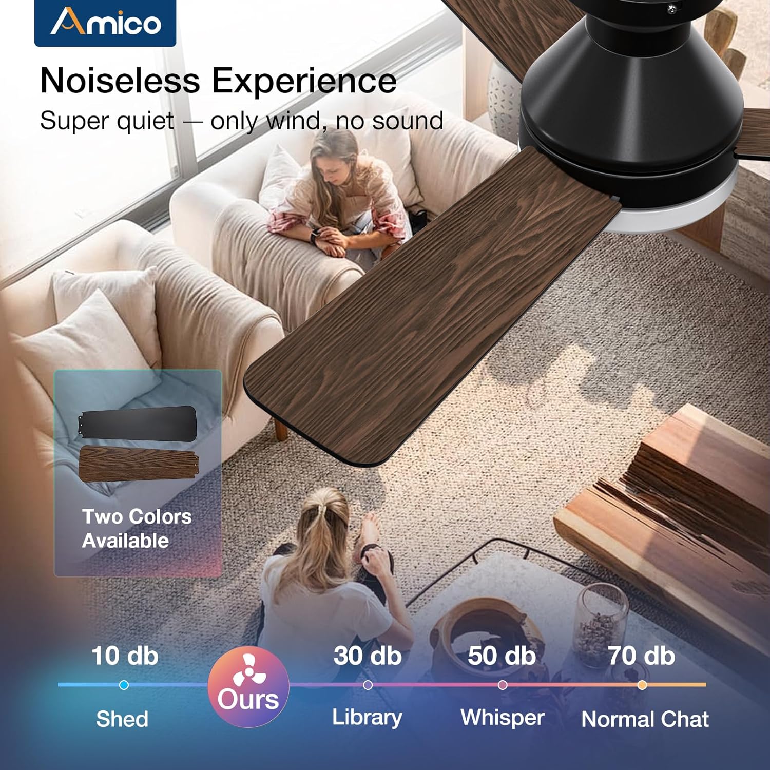 Detalle 2 de Amico 42-inch Low Profile Ceiling Fan with Light 💡🪟