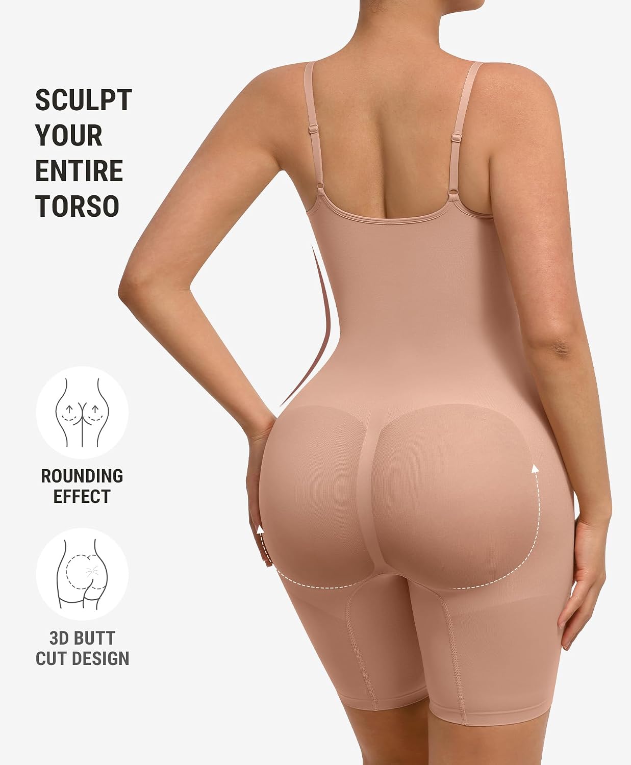 Detalle 2 de FeelinGirl MT200277 Seamless Mid-Thigh Shapewear Bodysuit with Open Crotch