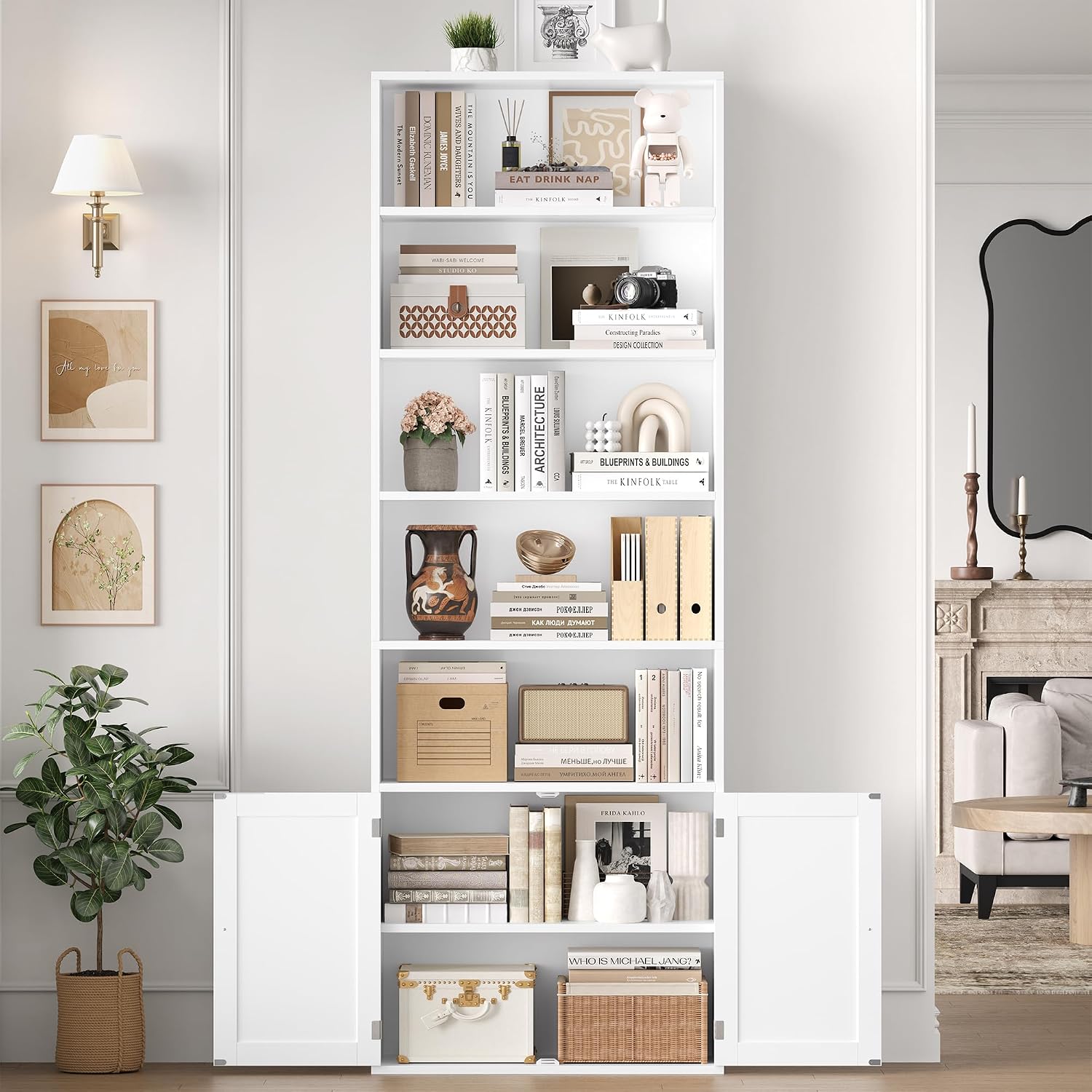 Thumbnail 6 de FirFurd P573 209 cm Bookcase with 2 Doors, 7 Levels, White