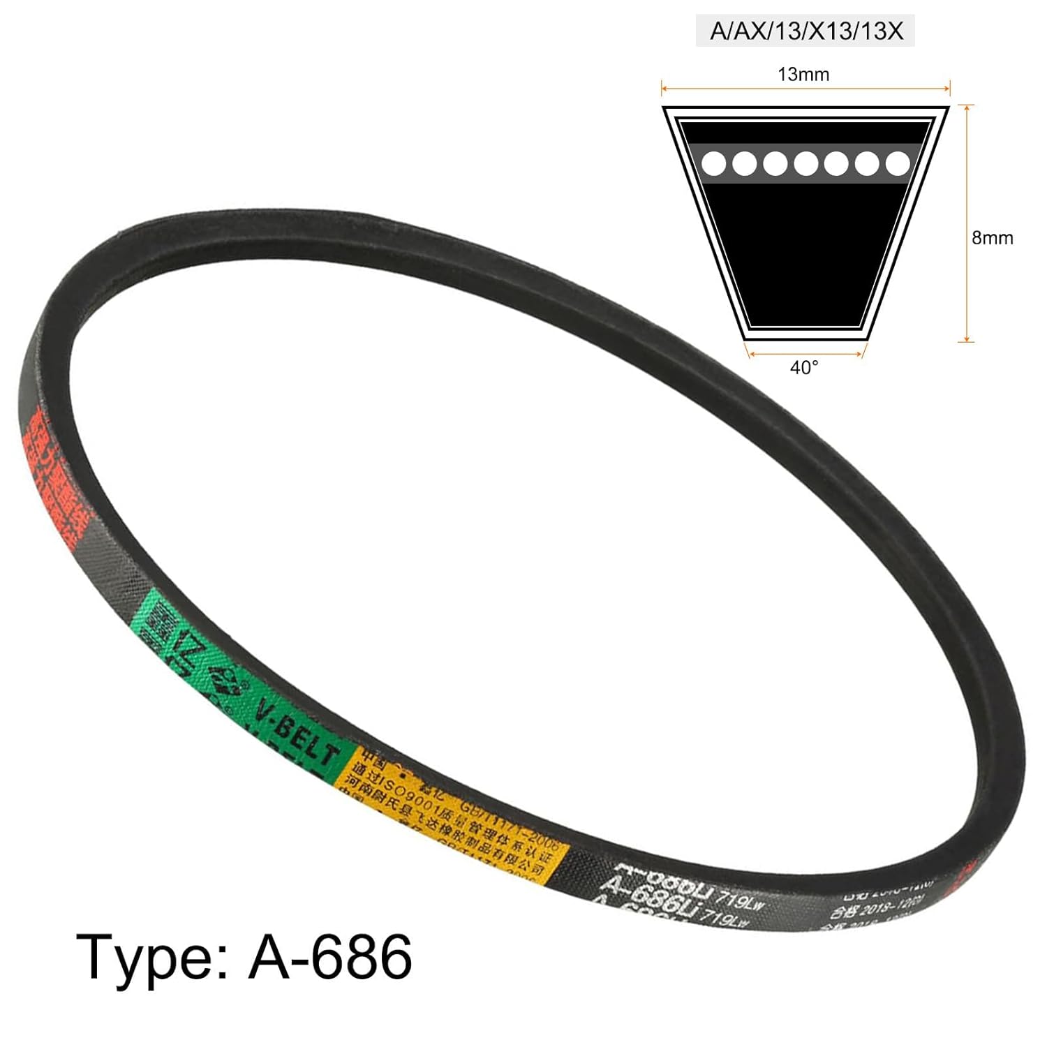 Thumbnail 1 de TA-VIGOR A-686 V-Belt Drive Belt 686mm Inner Girth, 13mm Width, 8mm Thickness — A-Section Neoprene Belt for Lawn Mowers and Industrial Equipment