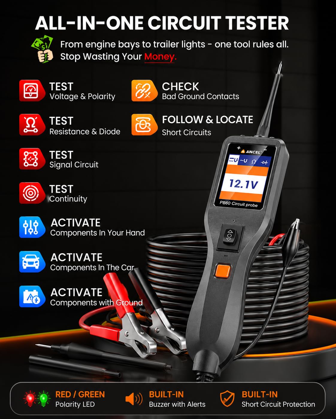 Detalle de ANCEL PB60 Automotive Circuit Tester, 12–24V Probe with TFT Display