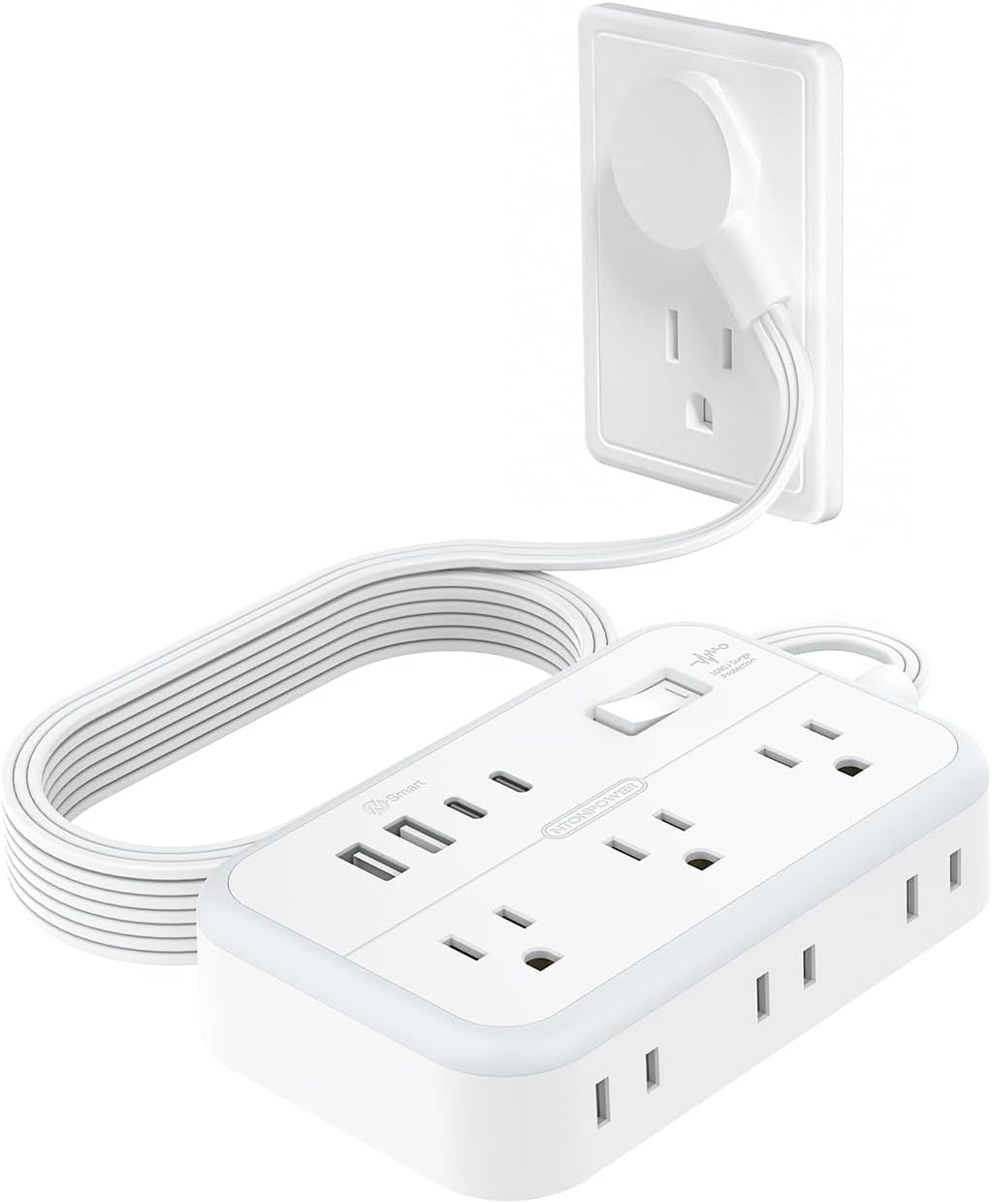 Detalle de NTONPOWER APS-6A4U-US Power Strip, 6 Outlets, 4 USB Ports, Flat Plug