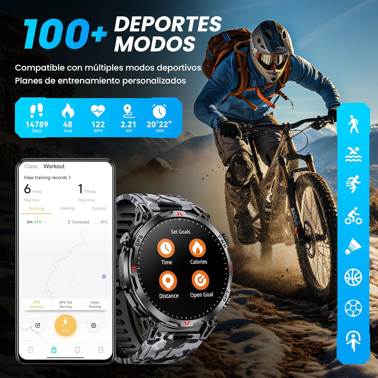 Thumbnail 2 de Mingdaln orologio intelligente militare con GPS, bussola e display AMOLED da 1,56” (GPT, Android e iOS) – Nero