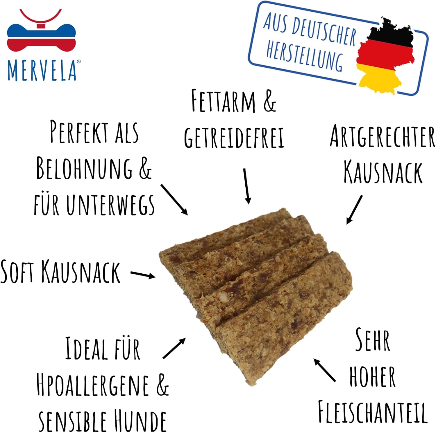Thumbnail 2 de MERVELA Rind Fleischstreifen – 500 g, getreidefrei, hypoallergen, für sensible Hunde