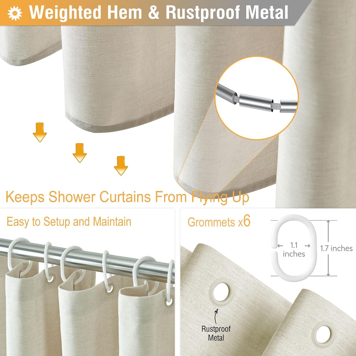 Detalle de BTTN Stall Fabric Shower Curtain - 36x72 Inch Linen Textured Heavy Duty Set