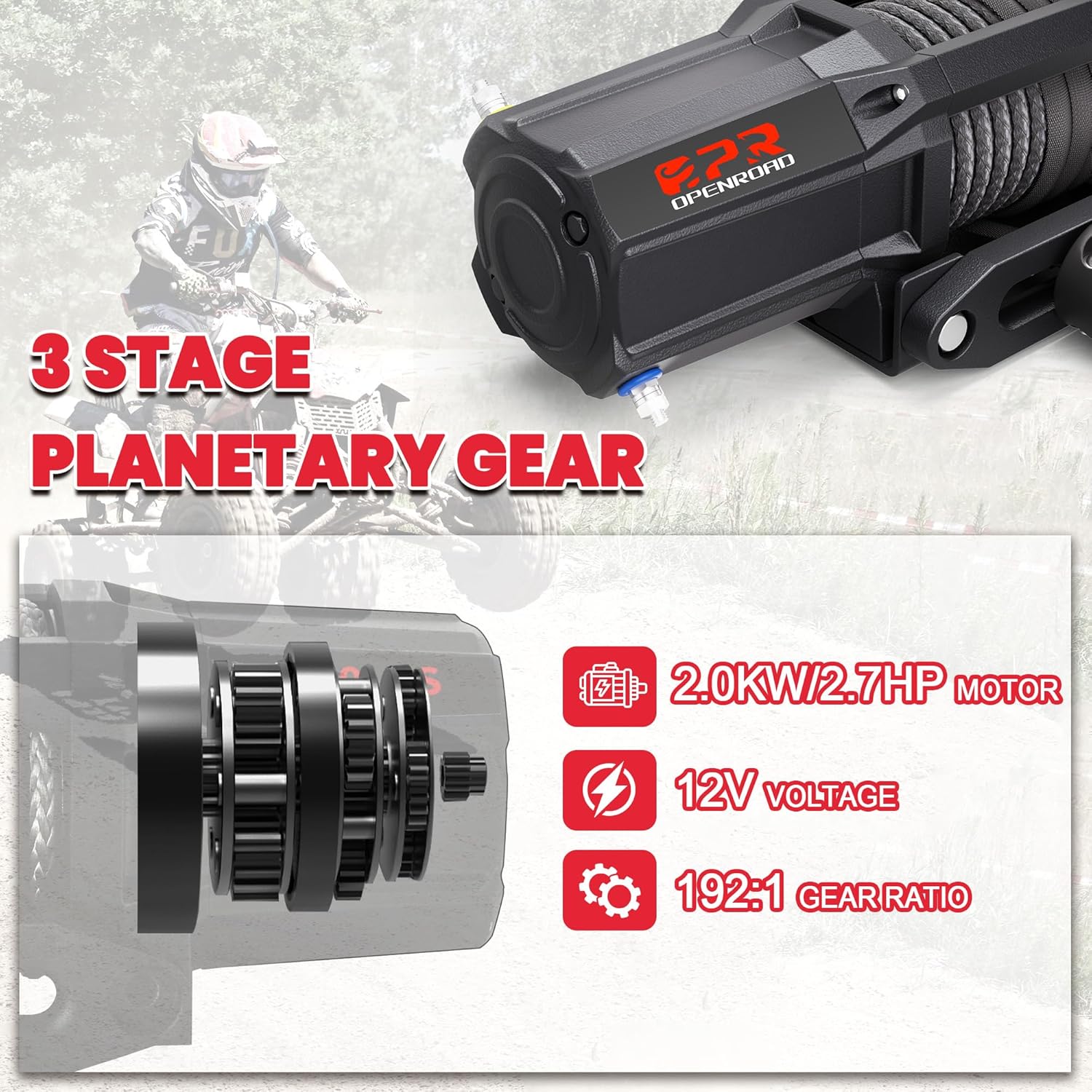 Thumbnail 5 de OPENROAD 6000 lbs UTV Winch 6000lb