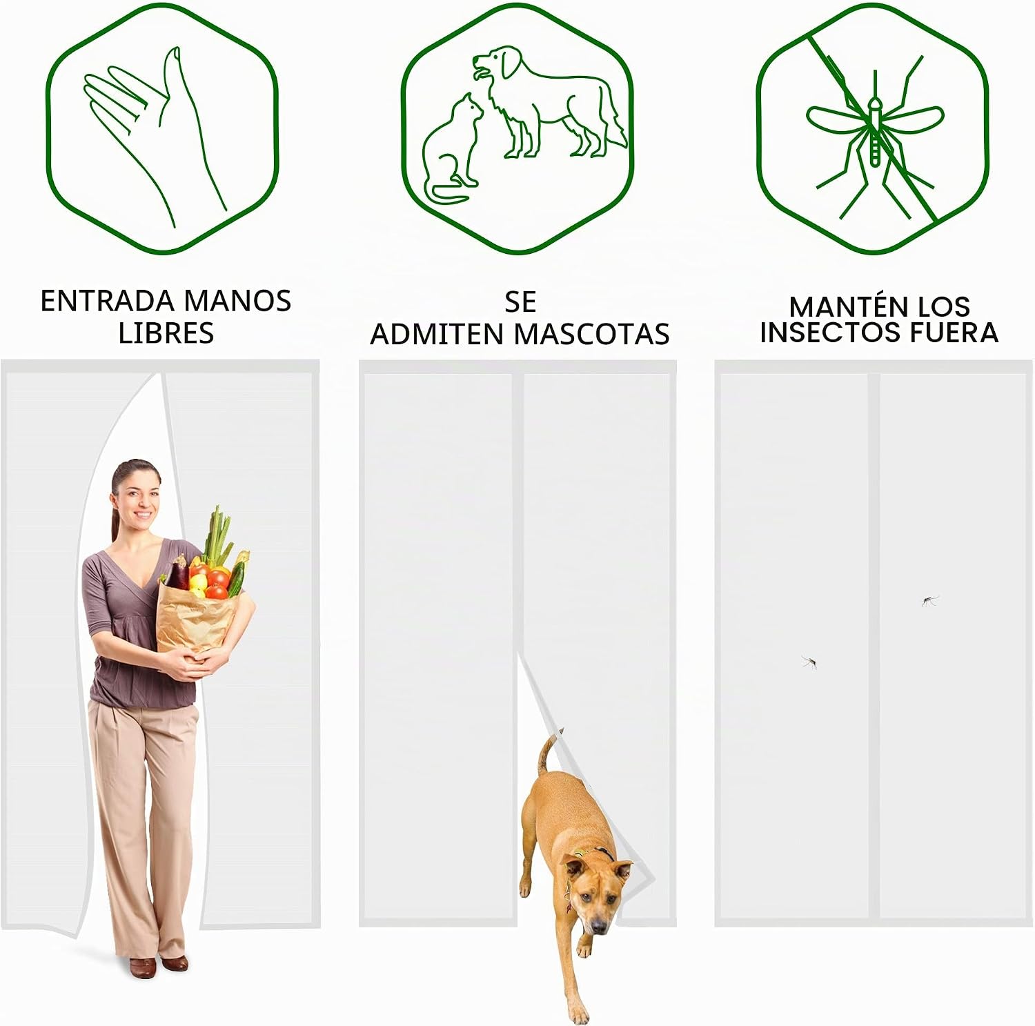 Detalle 2 de Cinkee ENGROSAR mosquitera magnética para puerta exterior 90x210 cm (blanco), se cierra sola y sin taladrar