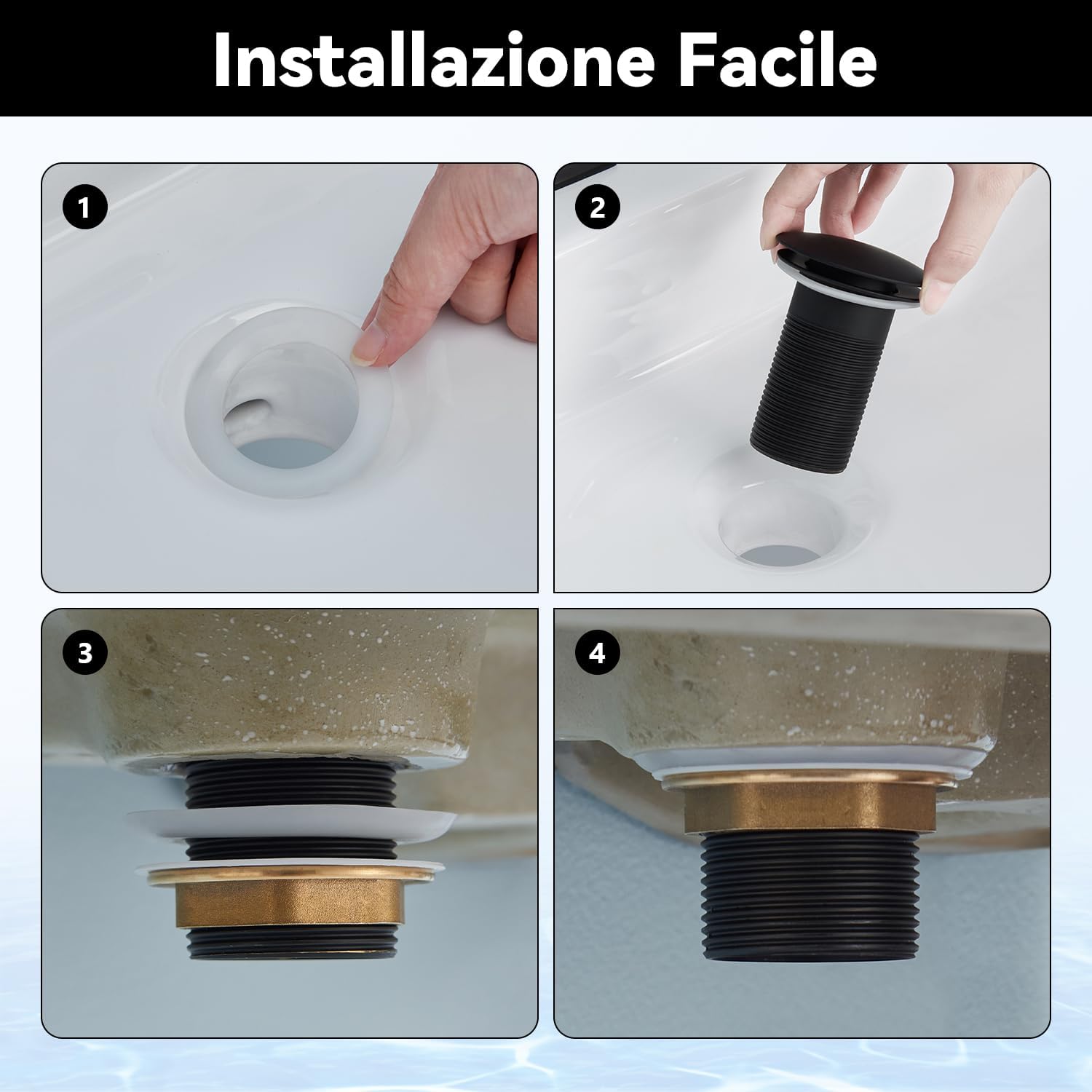 Thumbnail 6 de Ulytid Piletta Lavabo Bagno Nero – Click Clack universale 1 ¼", senza foro di troppopieno