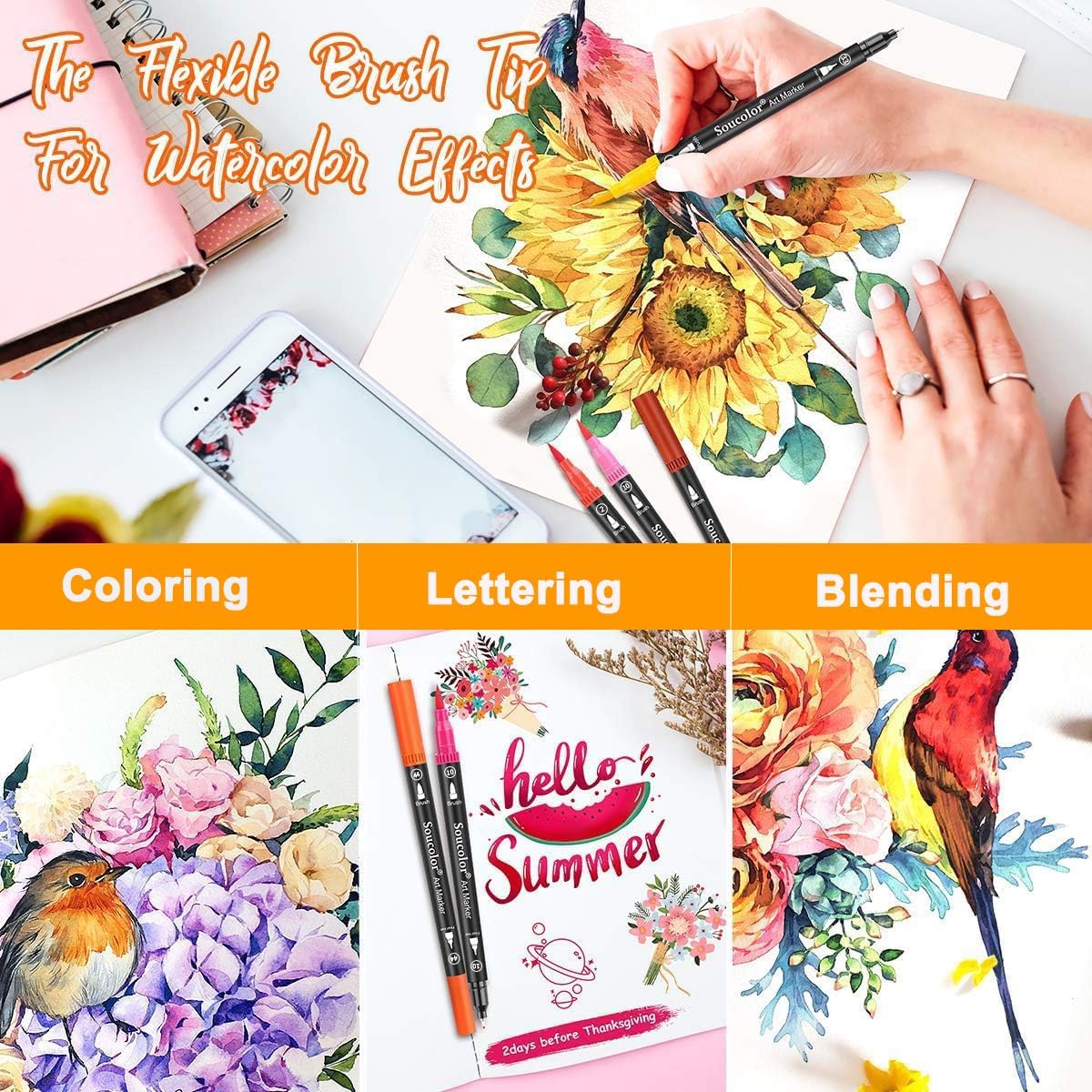 Detalle de Soucolor Dual-Tip Brush Markers, 36 Colors