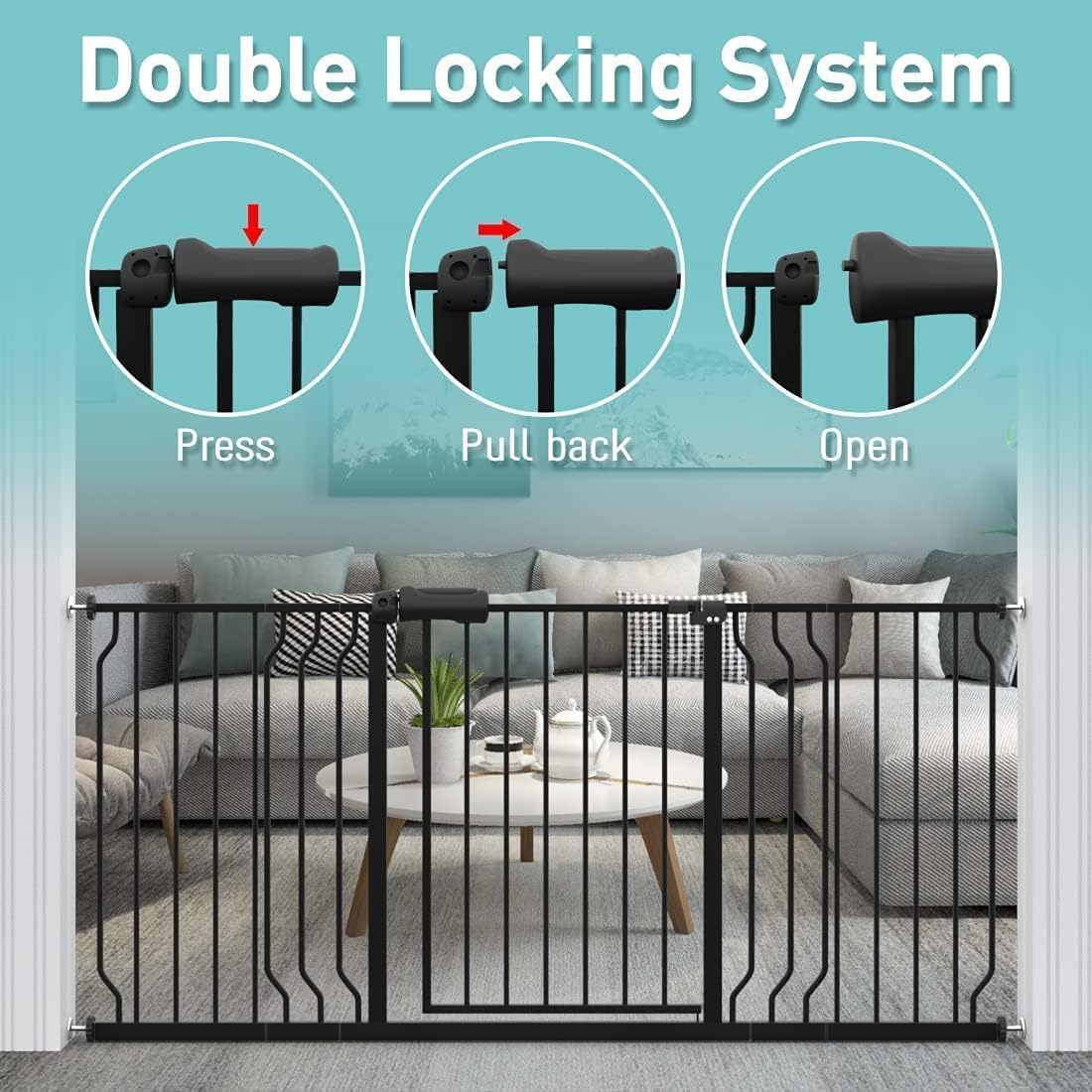 Thumbnail 3 de WAOWAO Extra-Wide Baby Gate, 57.48–62.20-Inch Fit, 30-Inch Tall, Black