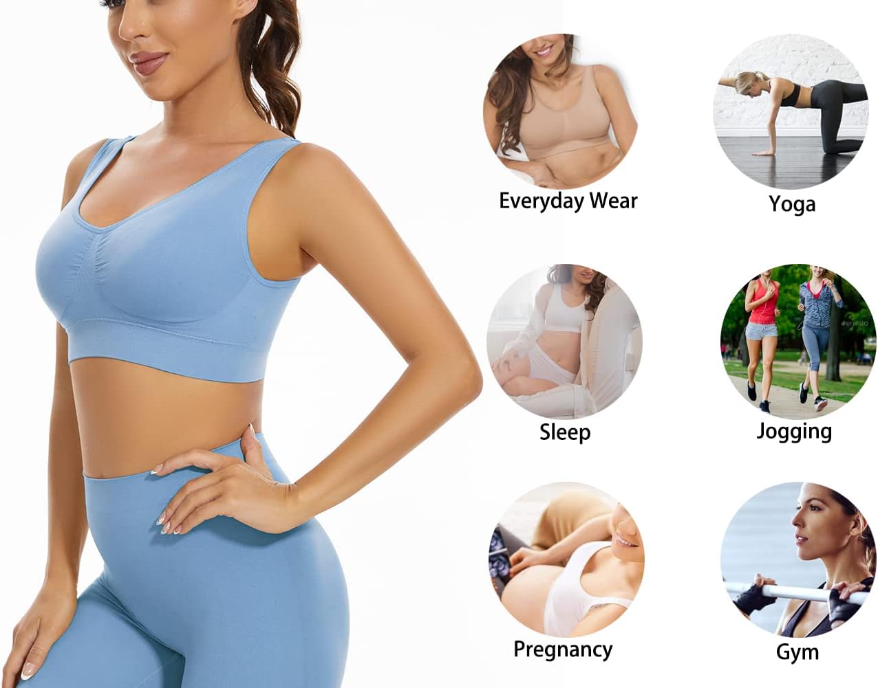 Thumbnail 4 de Lemef 3-Pack Seamless Wirefree Yoga Sports Bras with Removable Pads (Medium Support)