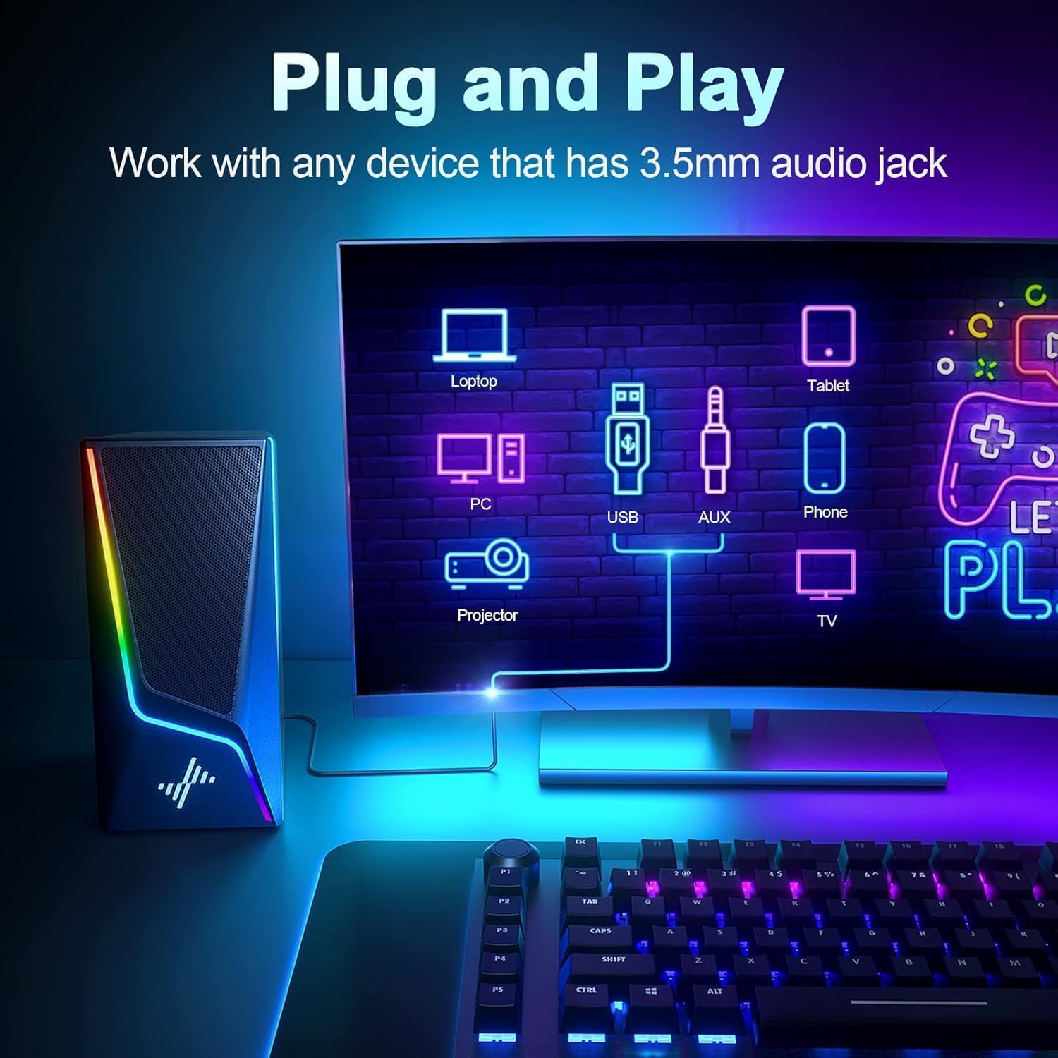Thumbnail 4 de Nylavee Desktop Computer Speakers with RGB Lighting and Bass Boost
