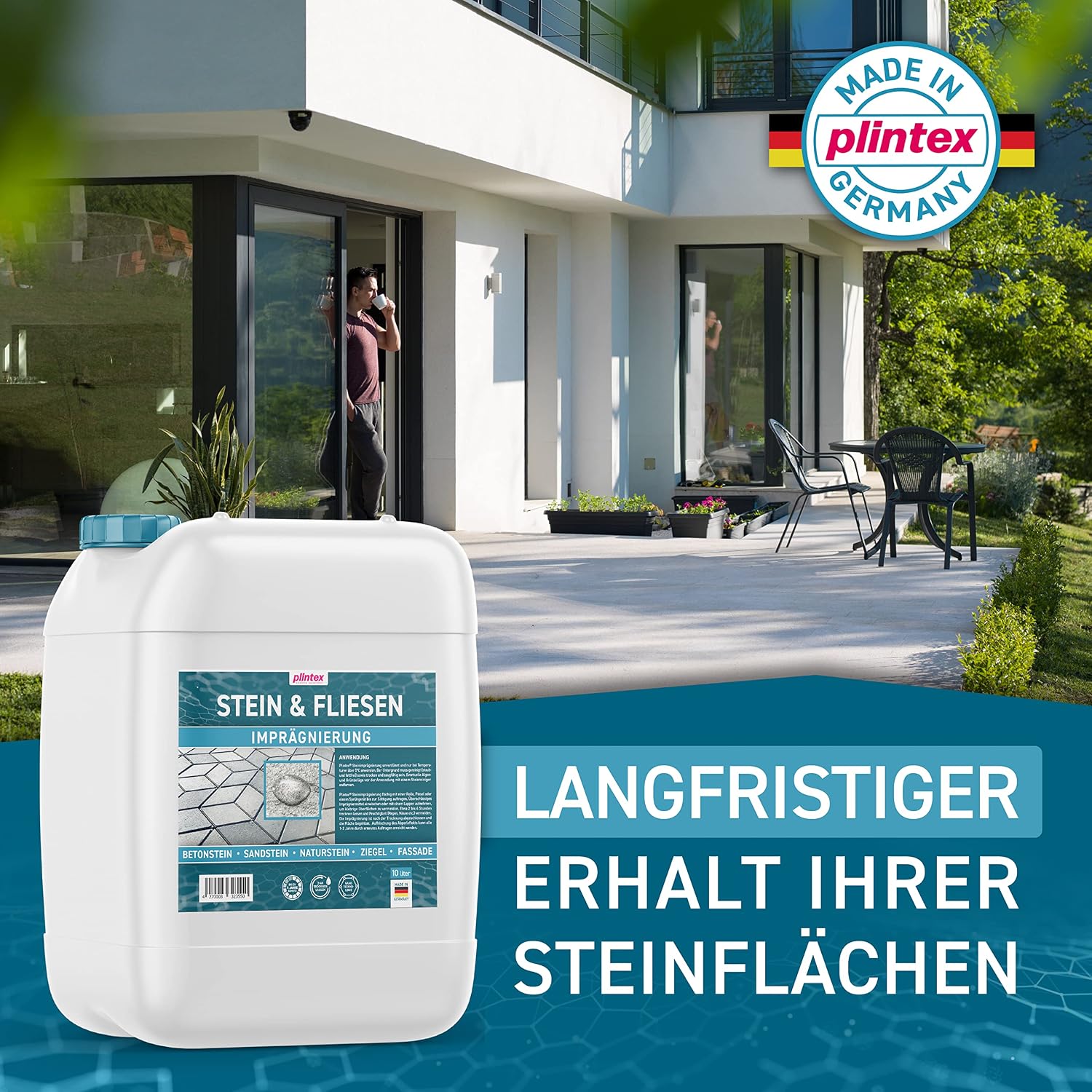 Detalle de PLINTEX Steinimprägnierung Außen & Innen (10 L) – wasser- und schmutzabweisend für Naturstein, Beton & mehr