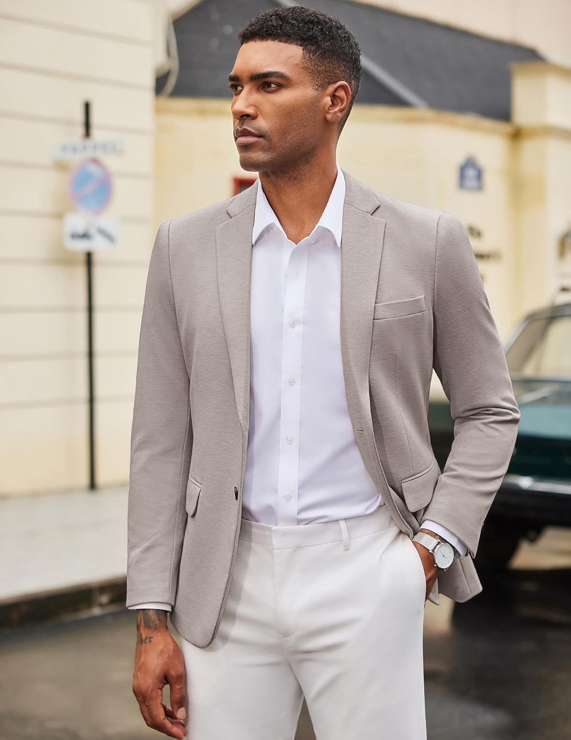 Detalle 2 de COOFANDY Men's Casual Knit Blazer, Lightweight Two-Button Sport Coat