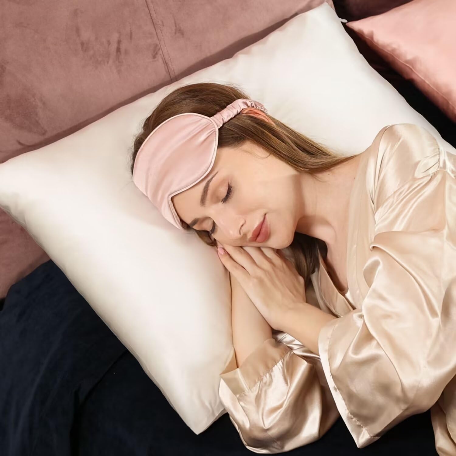 Detalle de Adubor 100% Mulberry Silk Pillowcase (22 Momme) with Hidden Zipper, Queen Size, Ivory White – 1pc