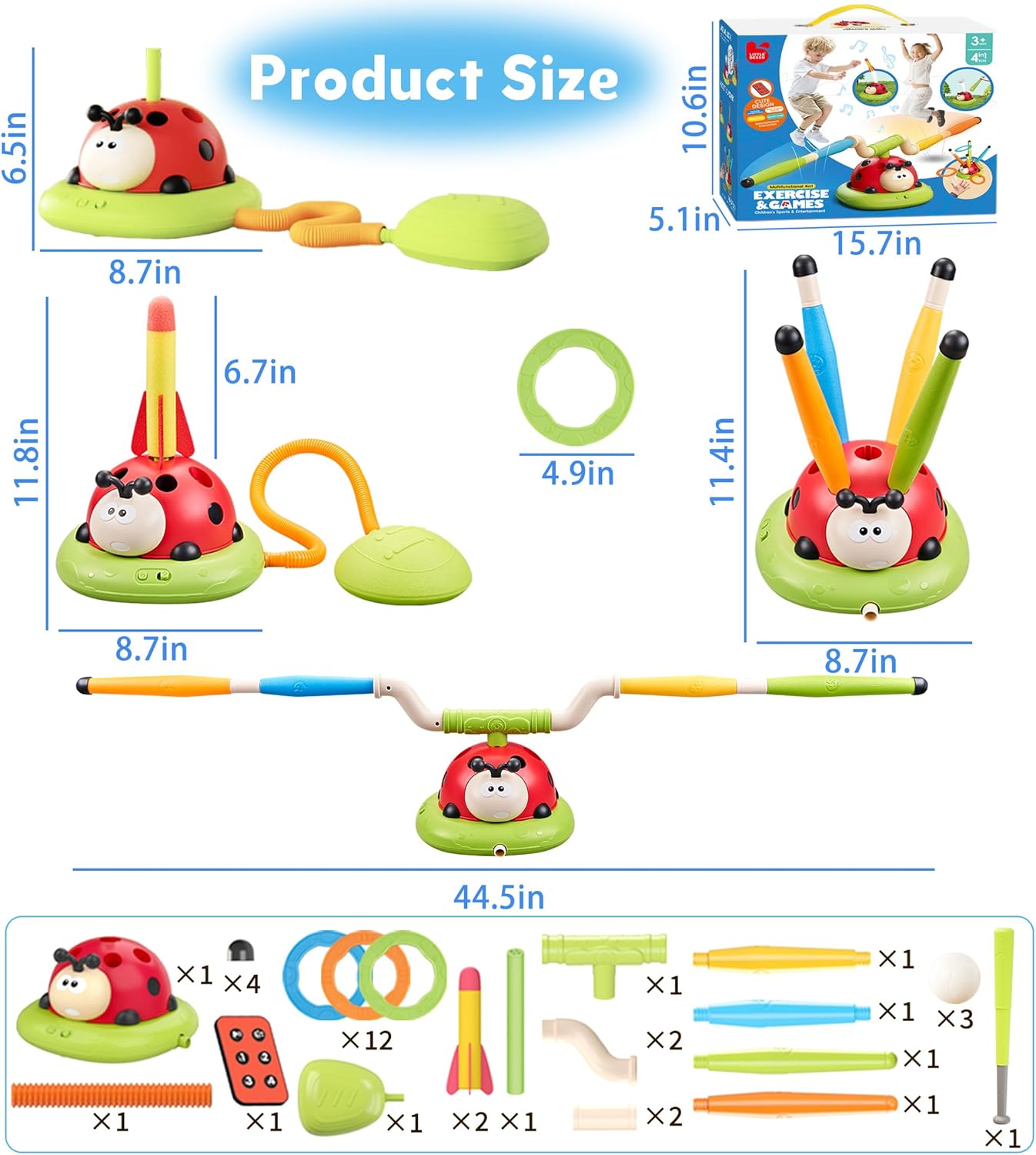 Thumbnail 6 de 4 in 1 Musical Jump, Toss Ring Game & Rocket Launcher for Kids (Ages 4-8) with Remote