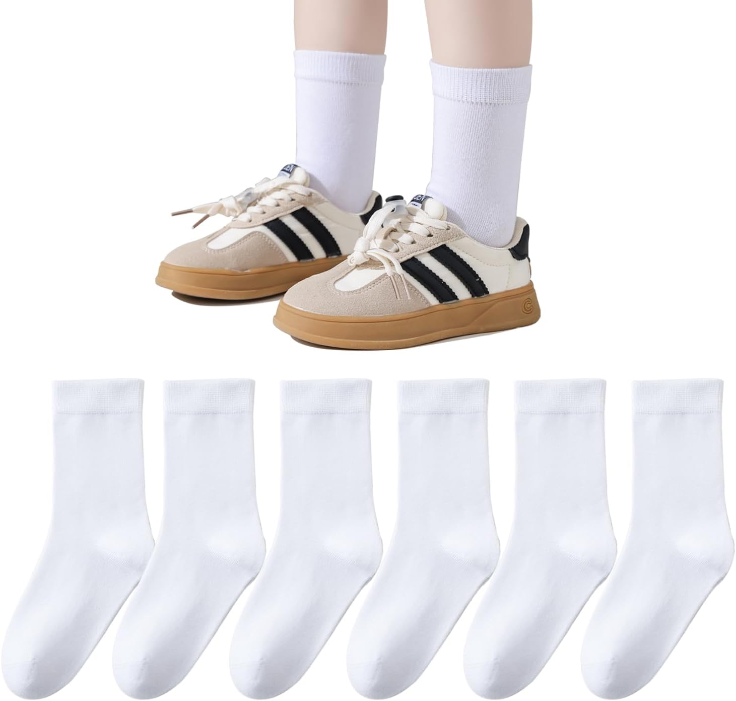 Detalle de Marchare Kids Seamless Crew Socks – Black, White, Navy (Calf Length)