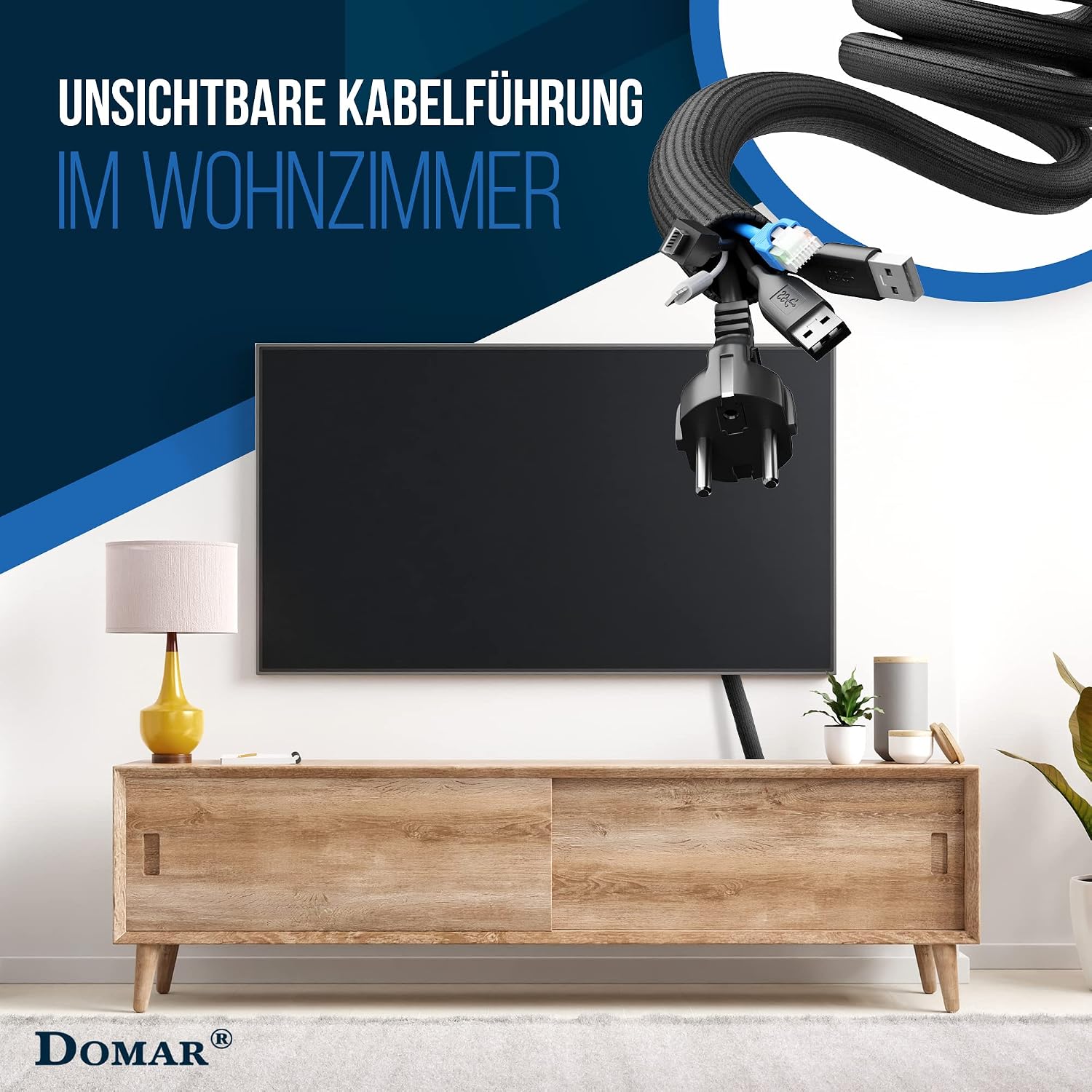 Thumbnail 6 de DOMAR Kabelschlauch selbstschließend 3 m – flexibler Kabelkanal schwarz für Schreibtisch und TV