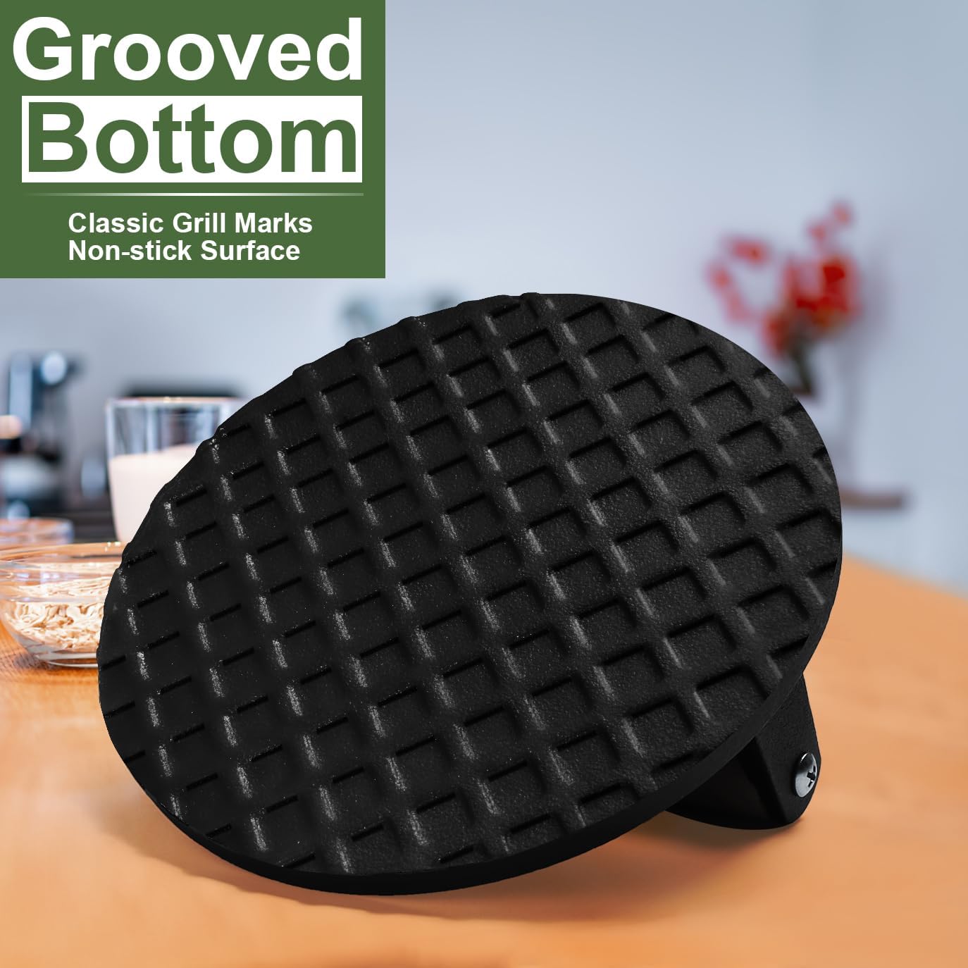Detalle de EWFEN xike-0079US Griddle Set with Stainless Steel Dome and Cast Iron Press