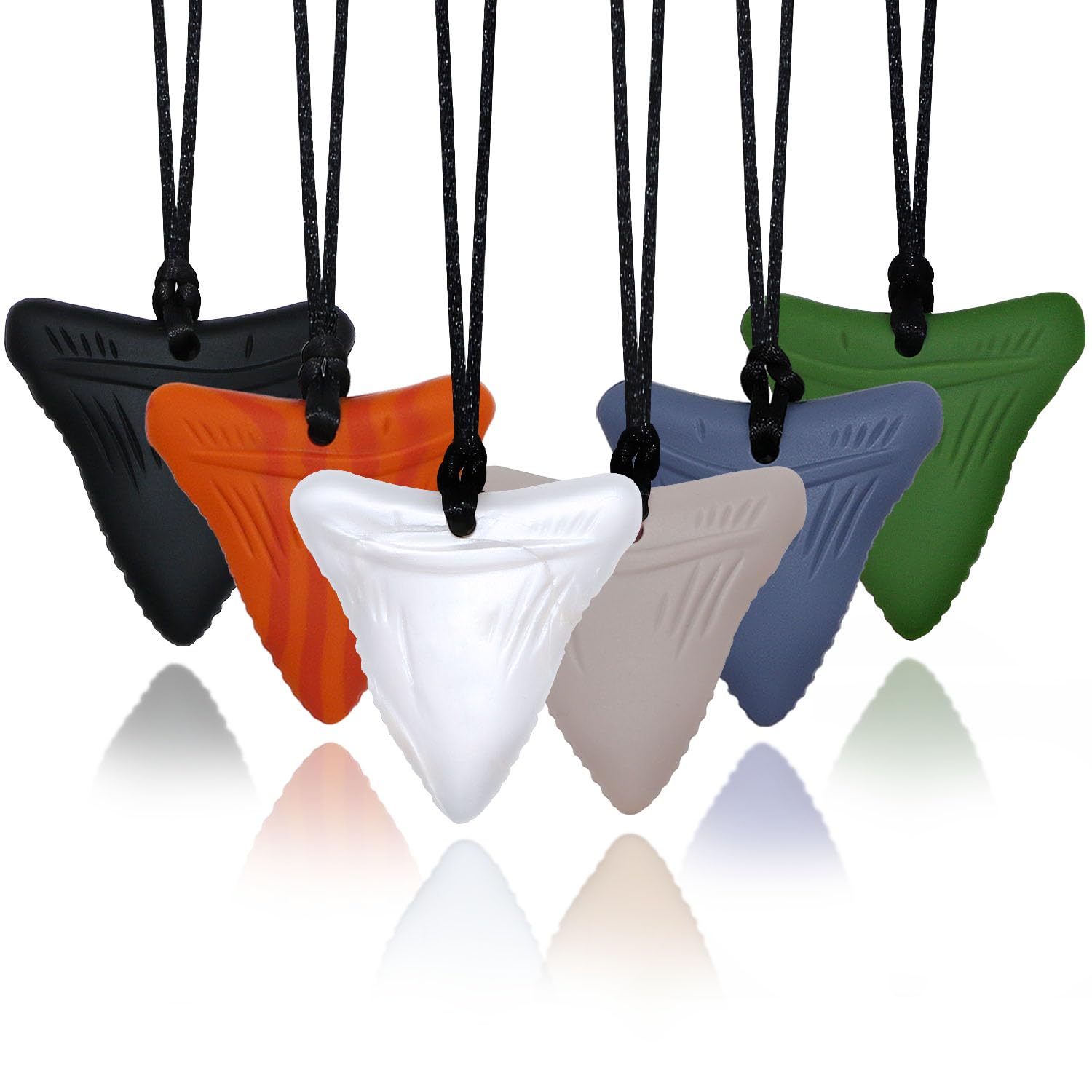 MaberryTech Shark Tooth Sensory Chewy Necklace, 6-Pack Silicone Chew Toys