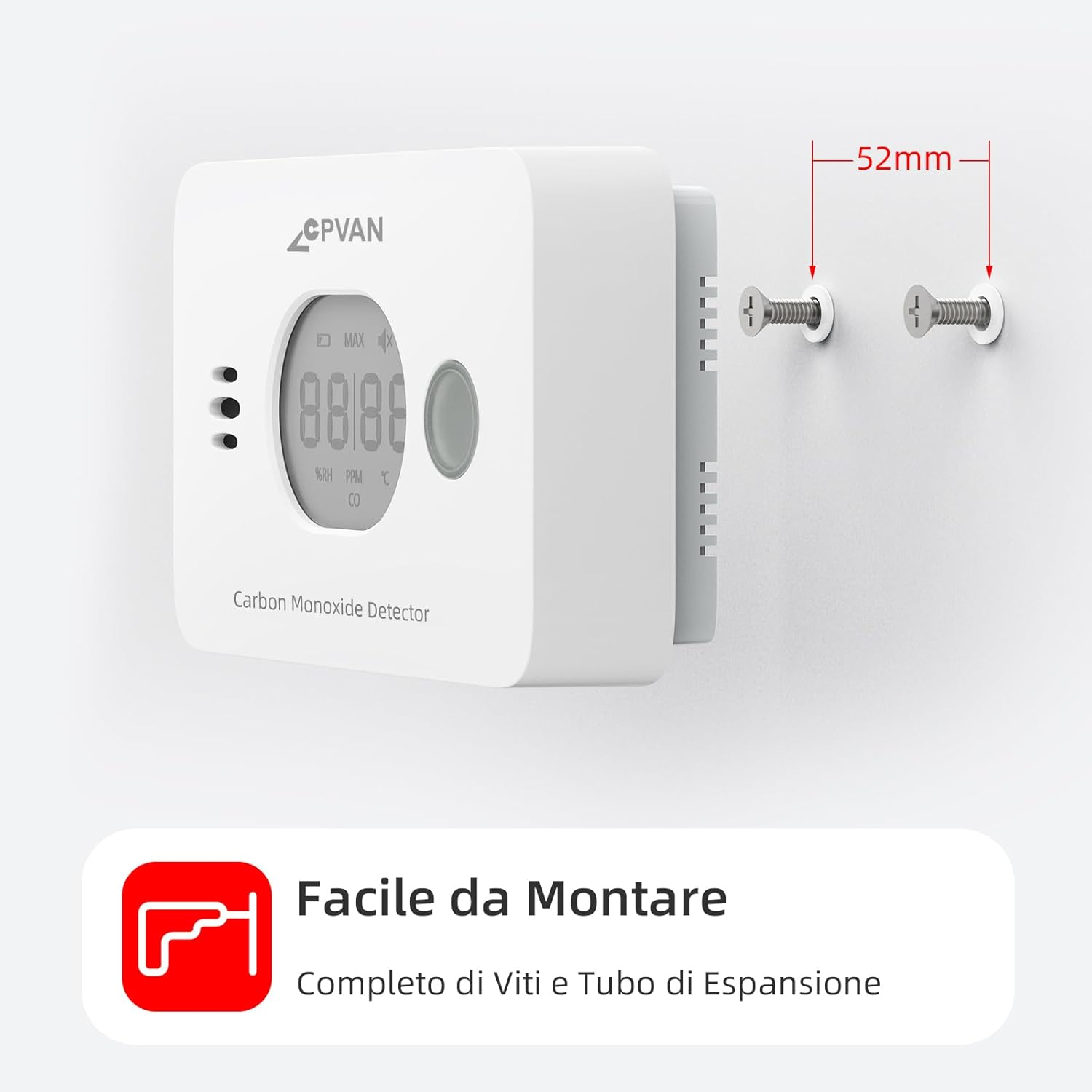 Thumbnail 4 de CPVAN Détecteur de monoxyde de carbone 3 en 1 avec température et humidité (EN 50291) – lot de 2