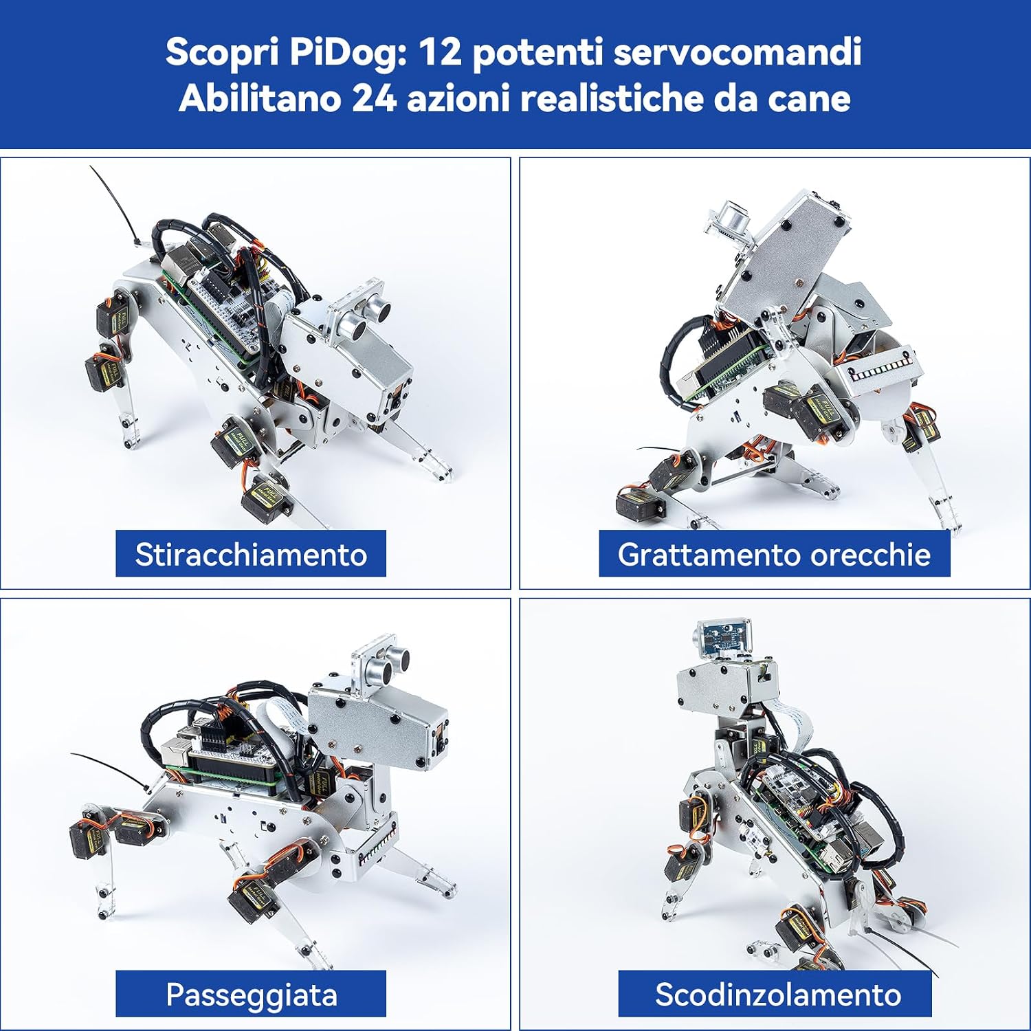 Detalle de SunFounder PiDog AI: Cane robot per Raspberry Pi 5/4/3B+/Zero 2W con multi-LLM, sensori e controllo da app