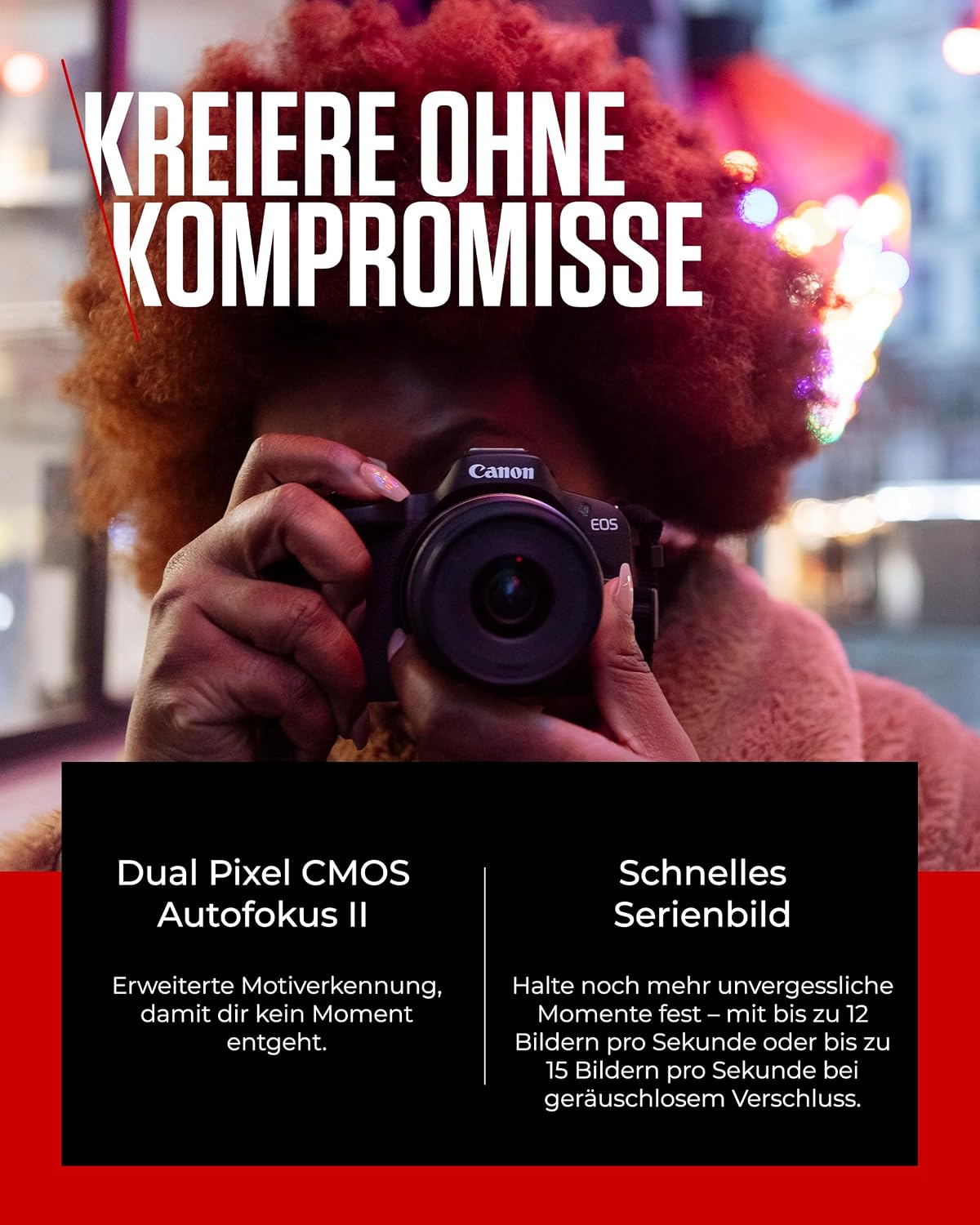 Detalle de Canon EOS R50 Systemkamera + RF-S 18-45mm is STM – kompakteHybridkamera mit KI-Fokus und 4K