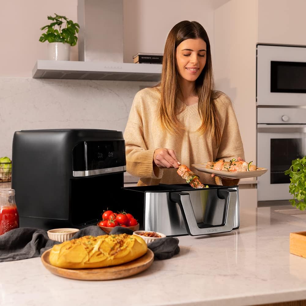 Detalle 2 de Cecotec Friteuse à Air Sans Huile 9L Séparable en 2 – Cecofry Dual 9000 (2850W), PerfectCook, Tactile et Double Température